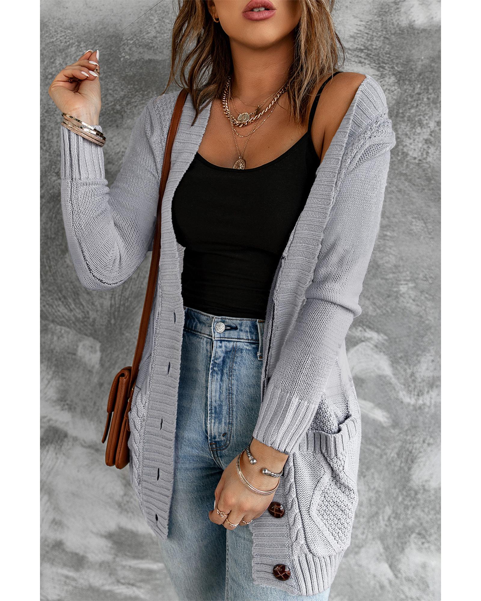 Gray Front Pocket and Buttons Closure Cardigan - S