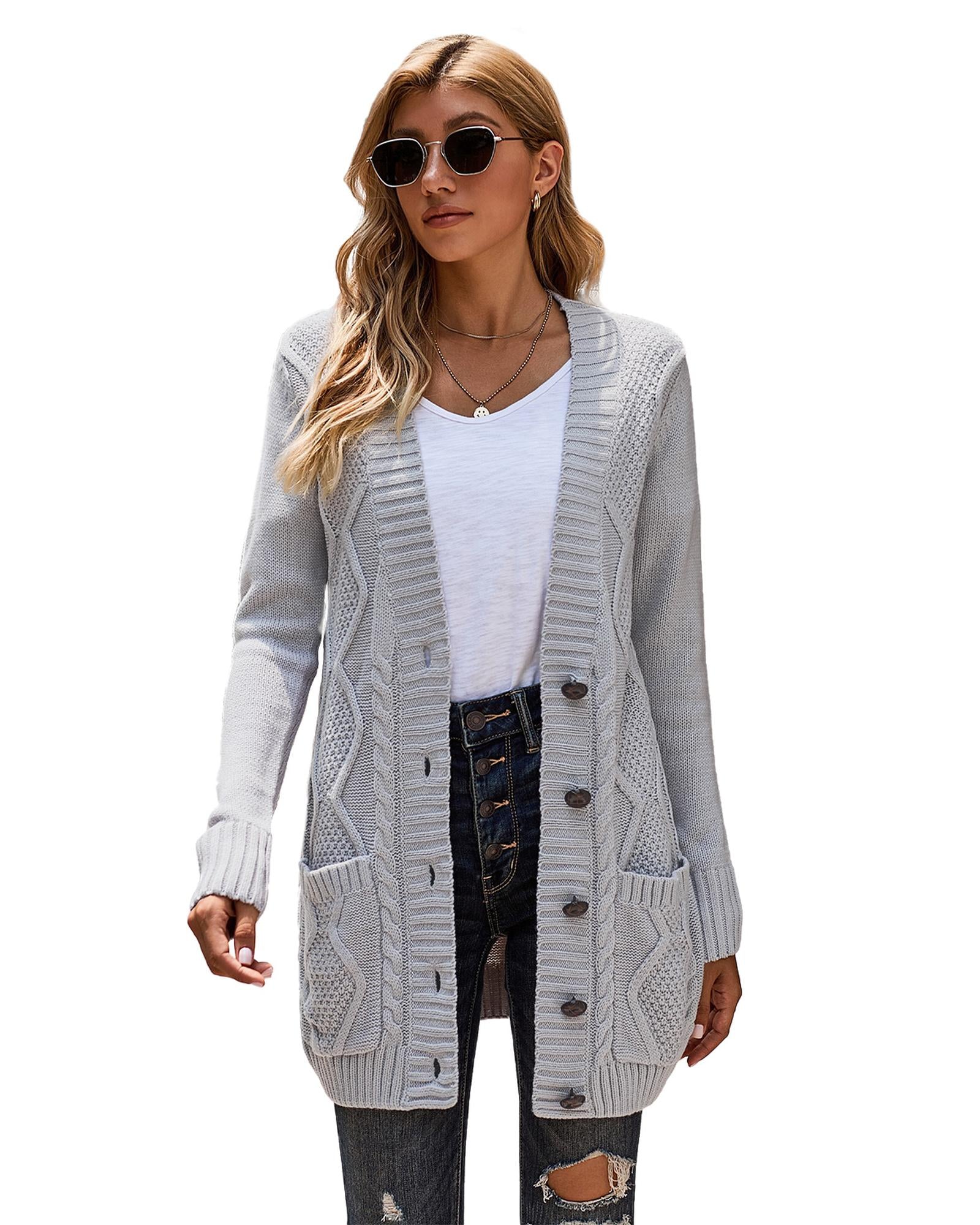 Gray Front Pocket and Buttons Closure Cardigan - XL