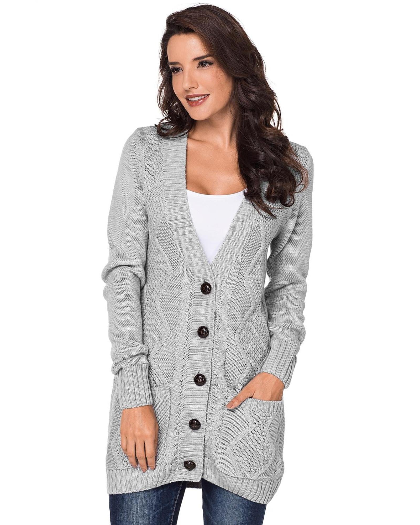Gray Front Pocket and Buttons Closure Cardigan - XL