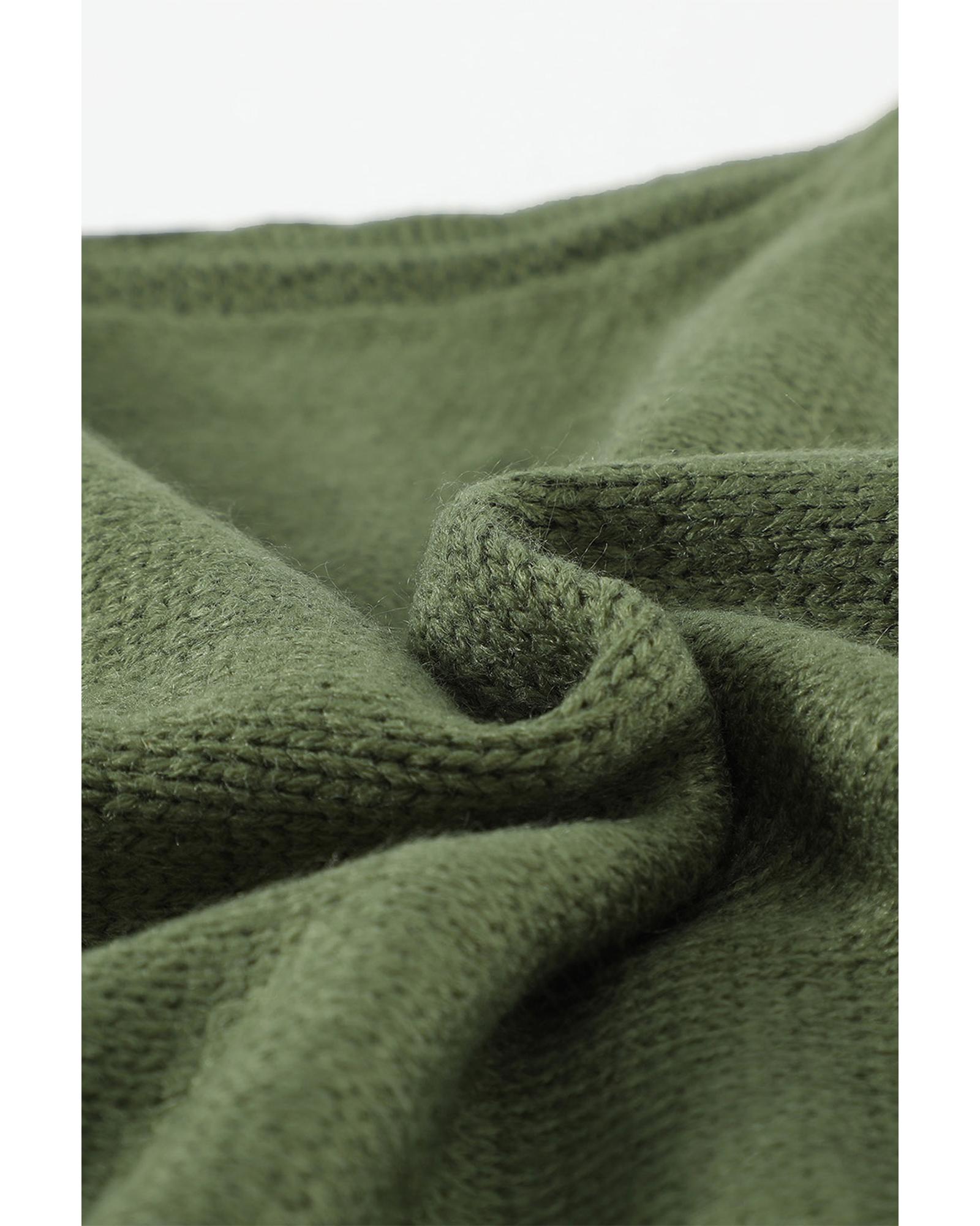 Green Front Pocket and Buttons Closure Cardigan - L