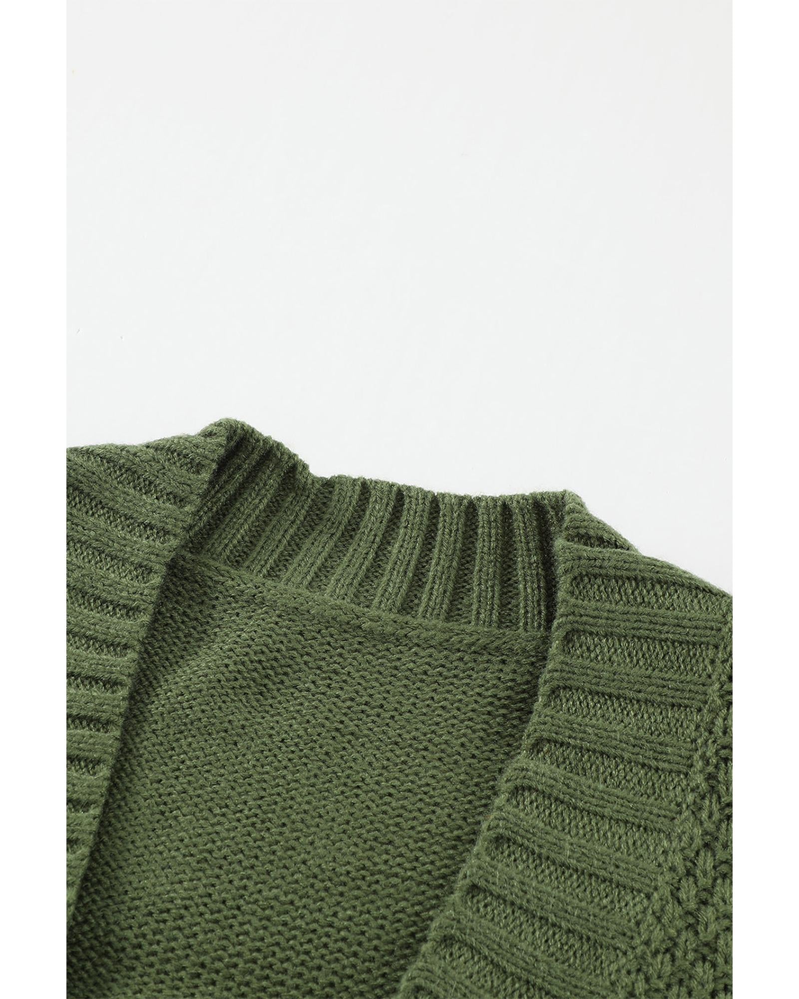 Green Front Pocket and Buttons Closure Cardigan - M
