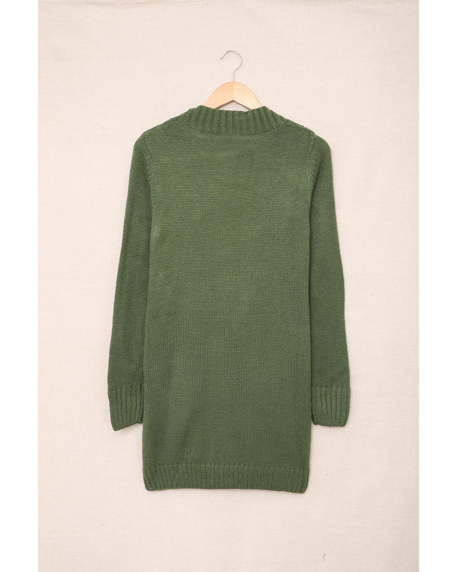 Green Front Pocket and Buttons Closure Cardigan - M