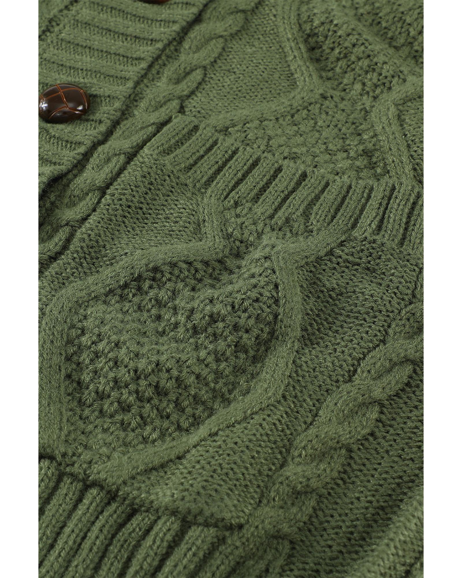 Green Front Pocket and Buttons Closure Cardigan - M