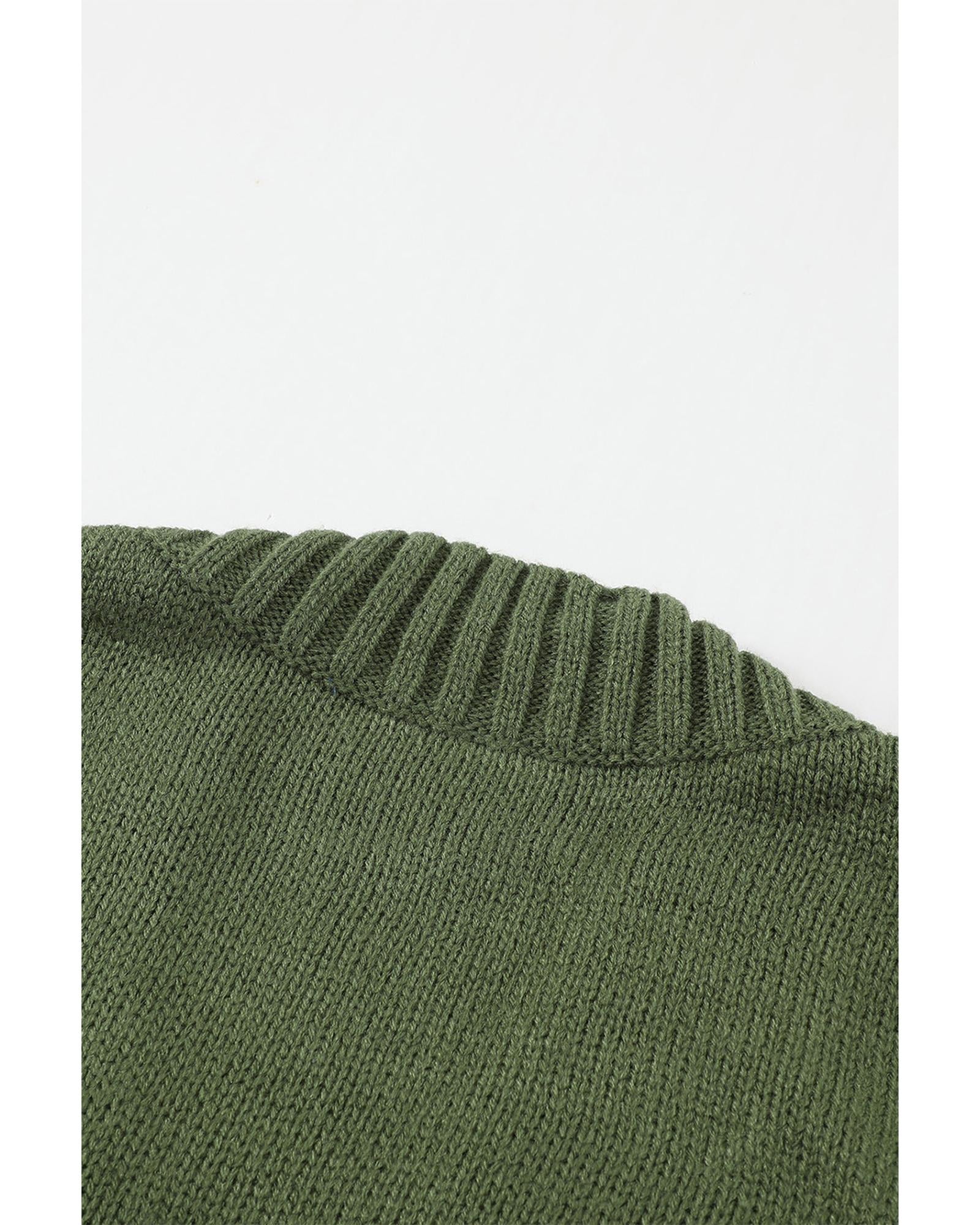 Green Front Pocket and Buttons Closure Cardigan - M