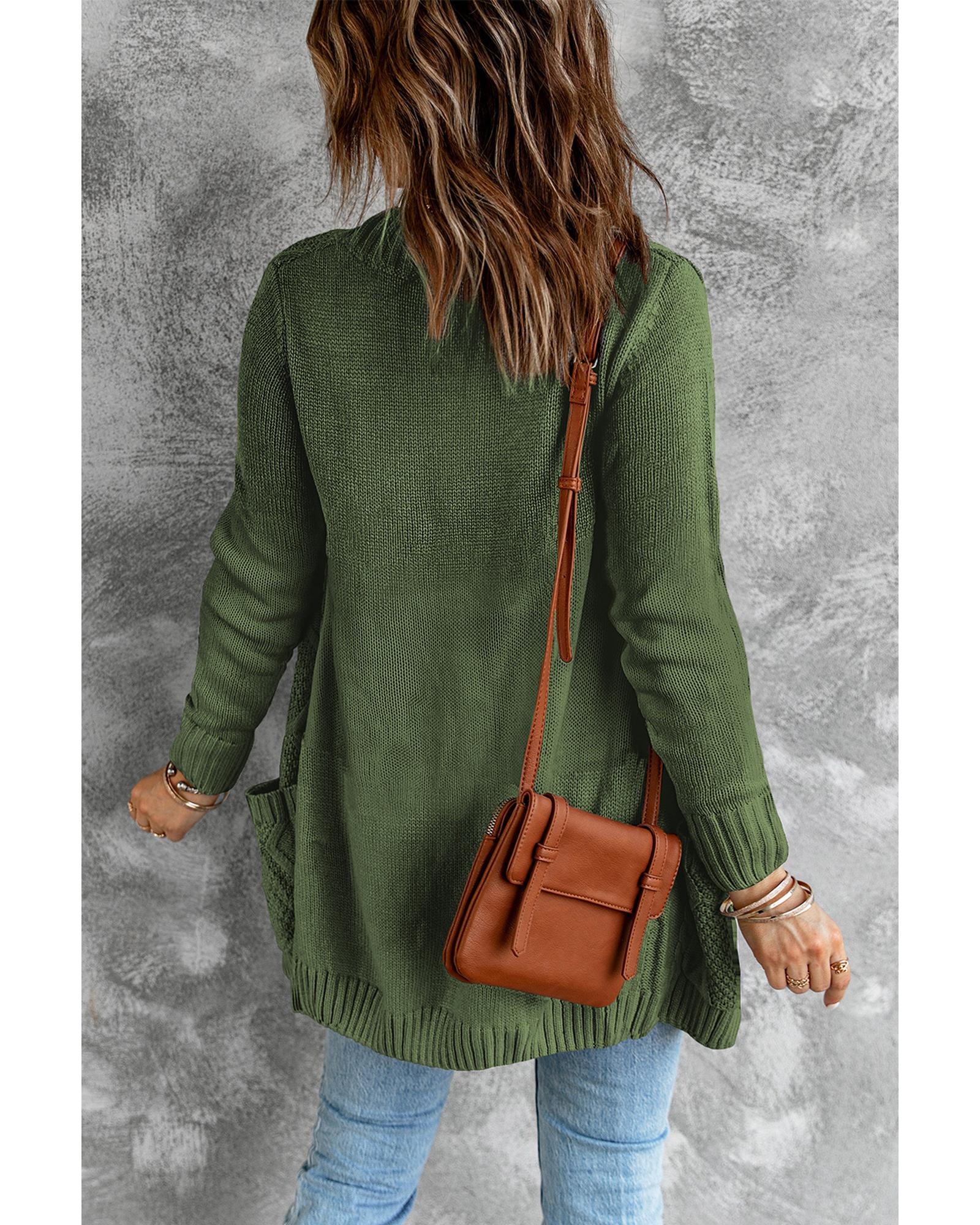 Green Front Pocket and Buttons Closure Cardigan - S