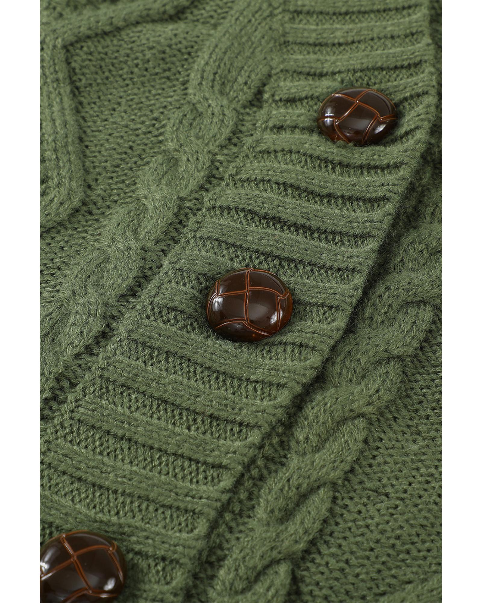 Green Front Pocket and Buttons Closure Cardigan - S