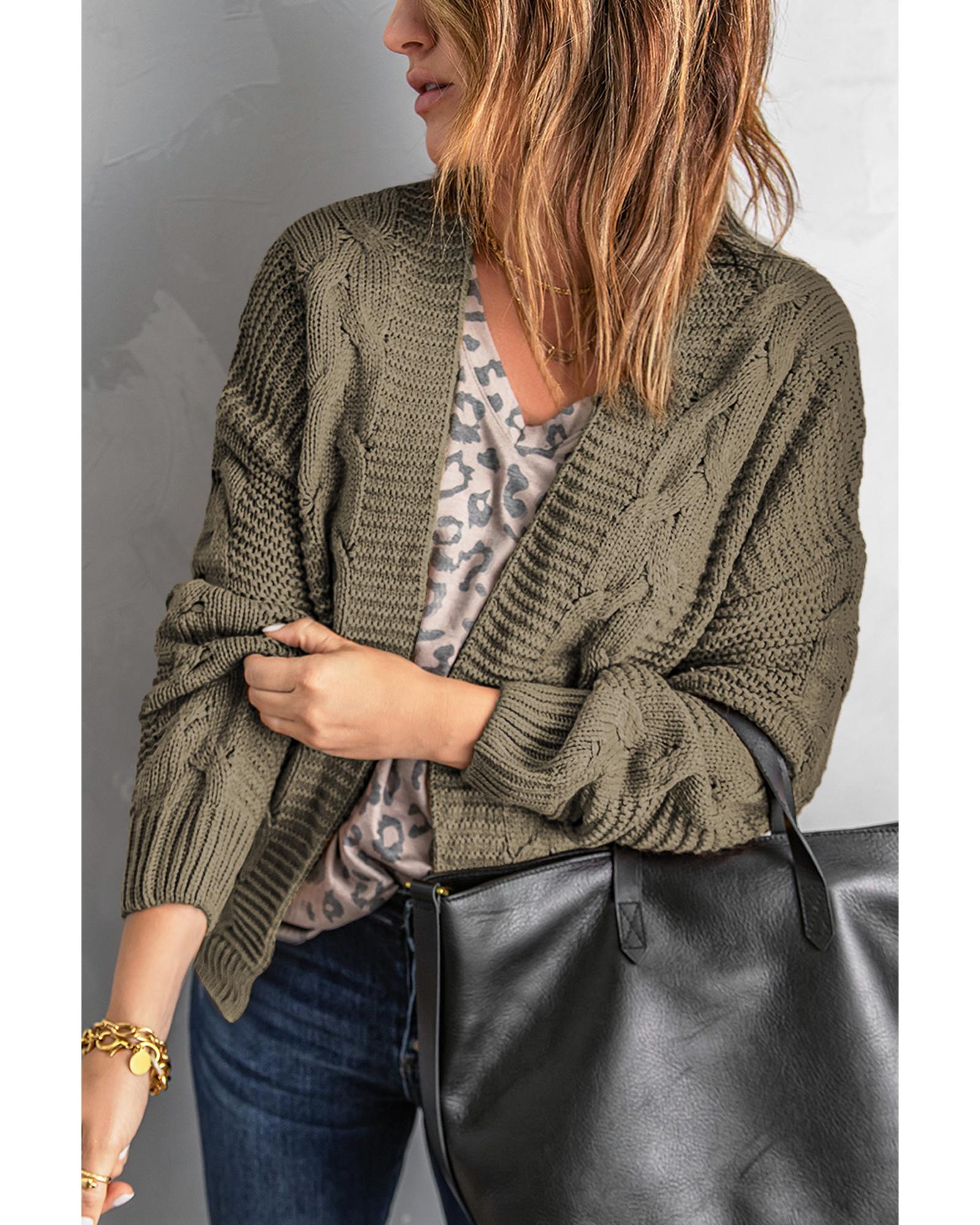 Olive Chunky Wide Long Sleeve Knit Cardigan - L