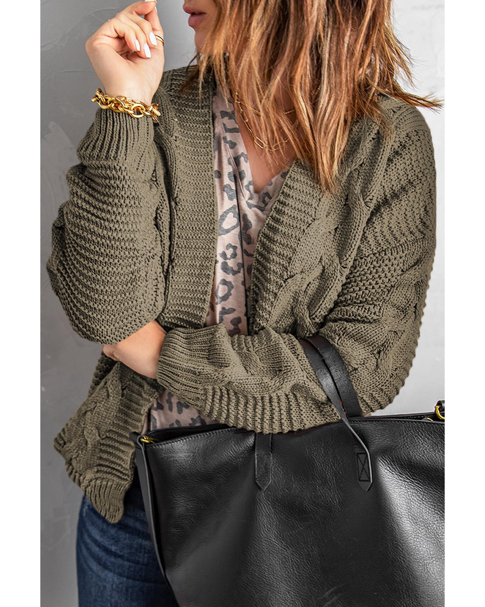 Olive Chunky Wide Long Sleeve Knit Cardigan - S