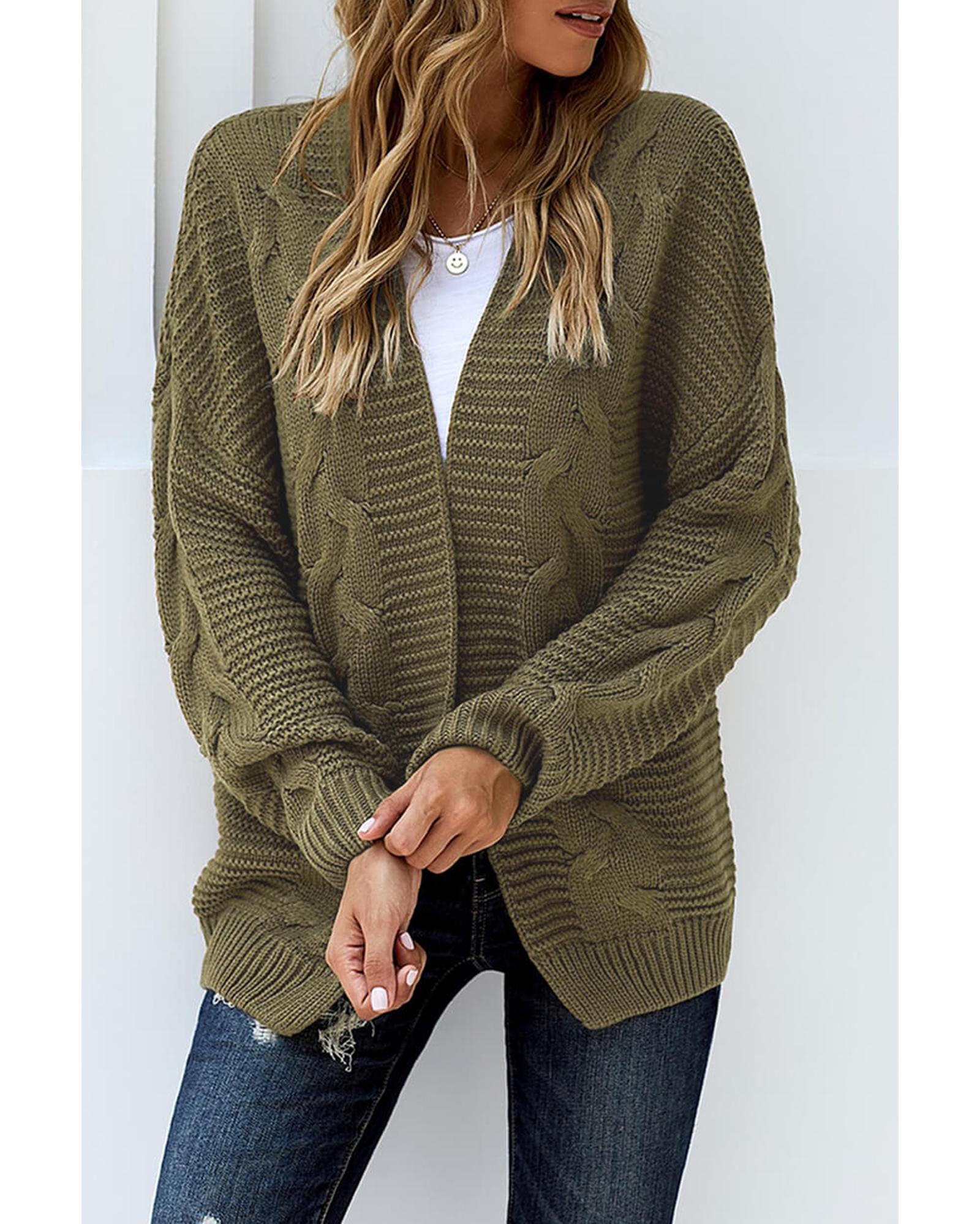 Olive Chunky Wide Long Sleeve Knit Cardigan - S