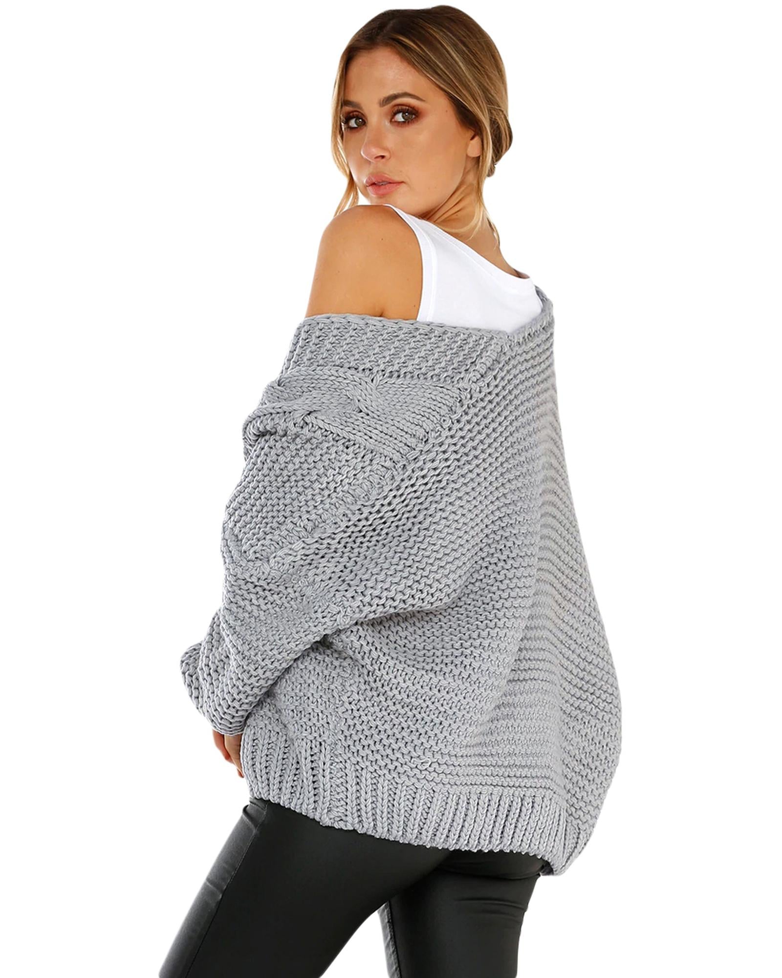 Azura Exchange Gray Chunky Wide Long Sleeve Knit Cardigan - 2XL