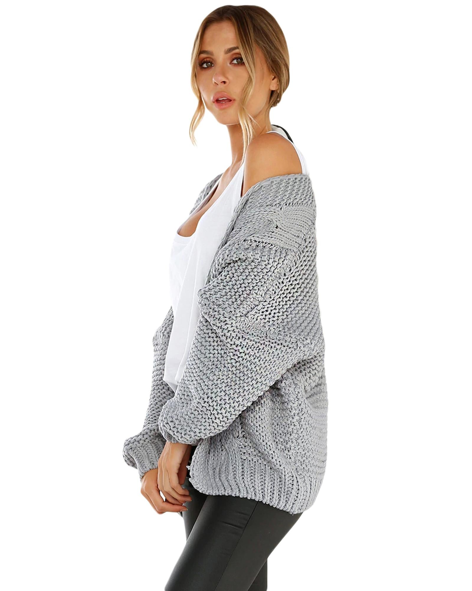 Azura Exchange Gray Chunky Wide Long Sleeve Knit Cardigan - 2XL