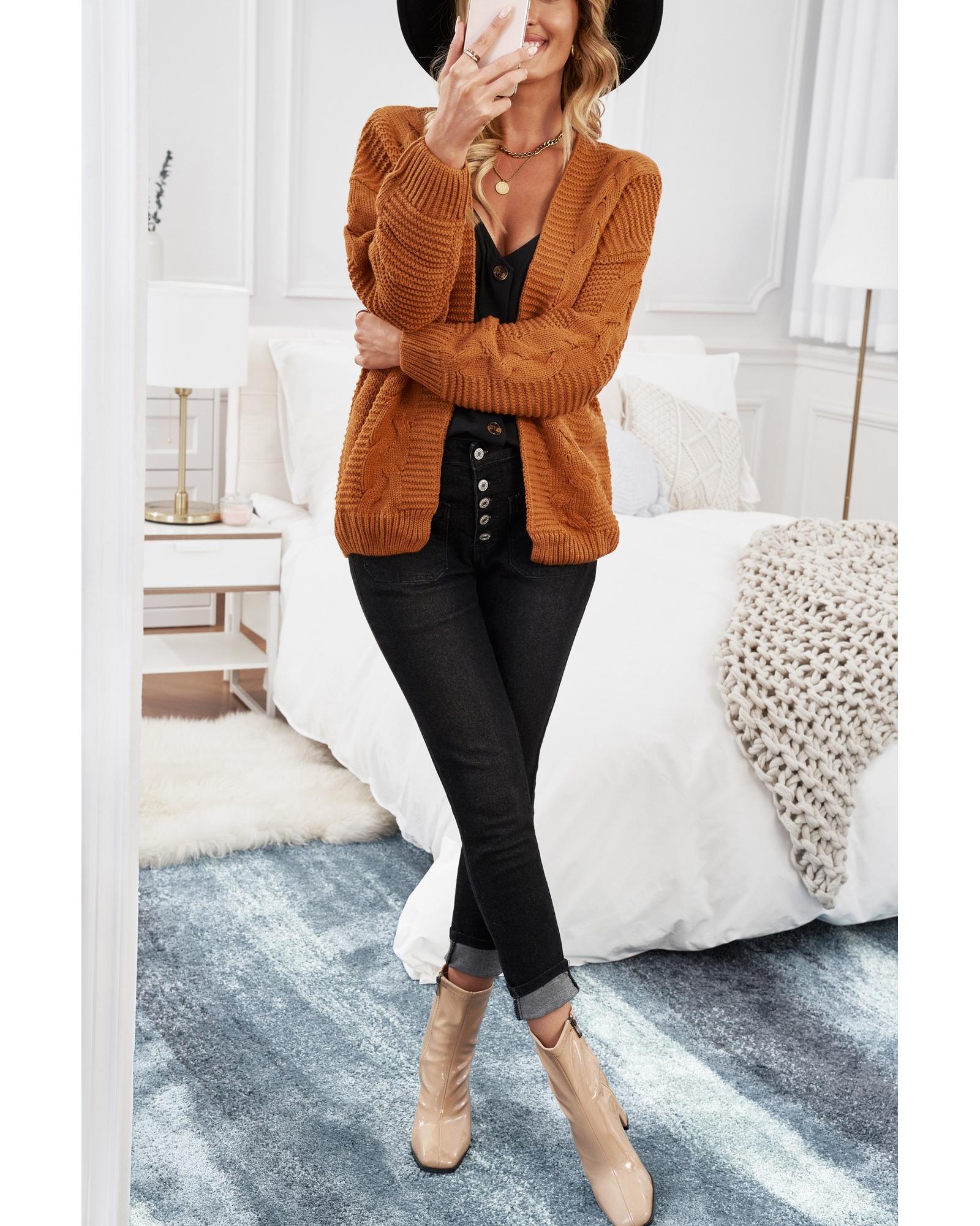 Khaki Chunky Wide Long Sleeve Knit Cardigan - S