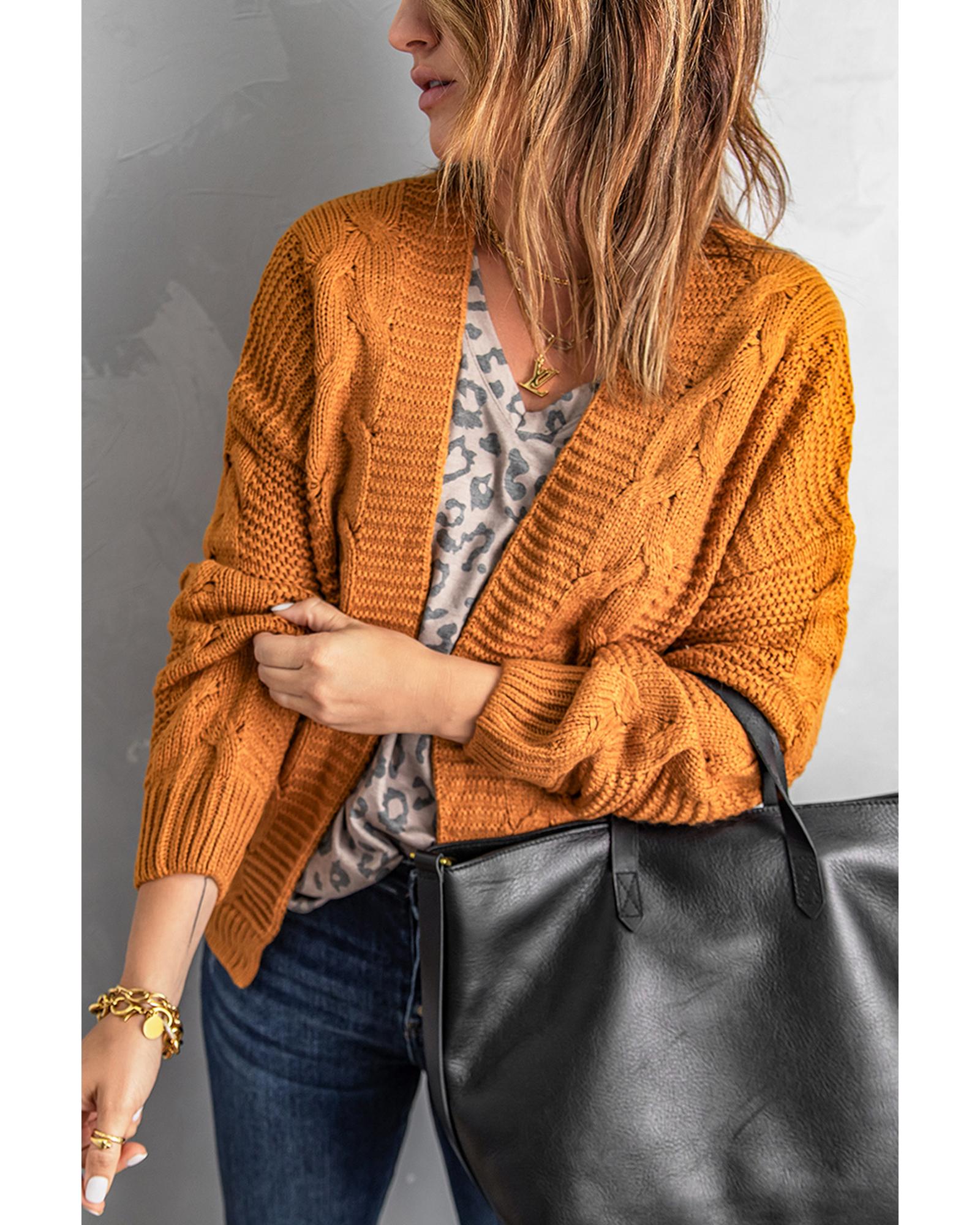 Khaki Chunky Wide Long Sleeve Knit Cardigan - S
