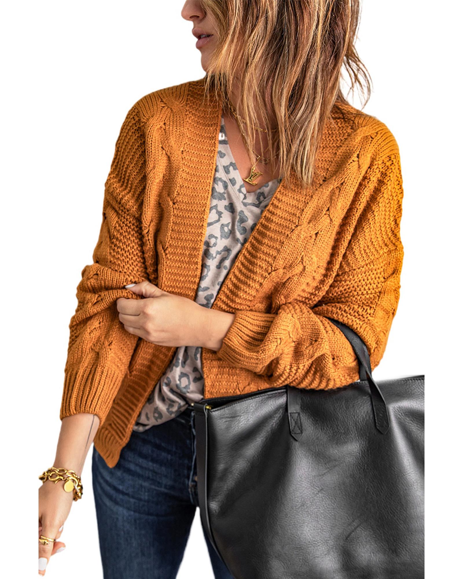 Khaki Chunky Wide Long Sleeve Knit Cardigan - S