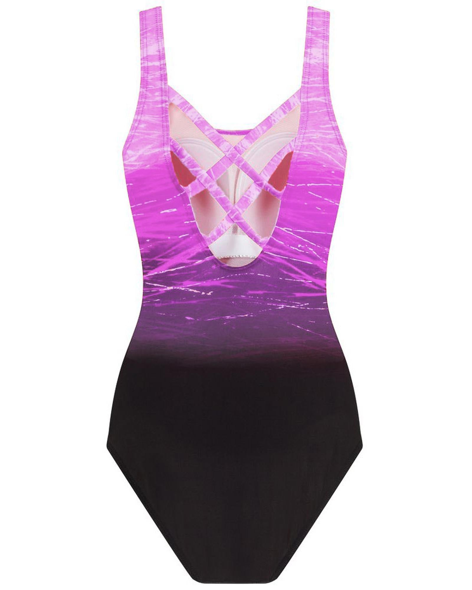 Purple Gradient Criss Cross Back One Piece Swimsuit - 2XL