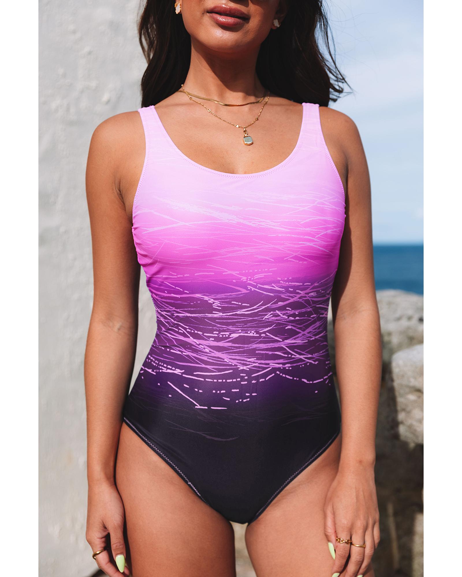 Purple Gradient Criss Cross Back One Piece Swimsuit - 2XL