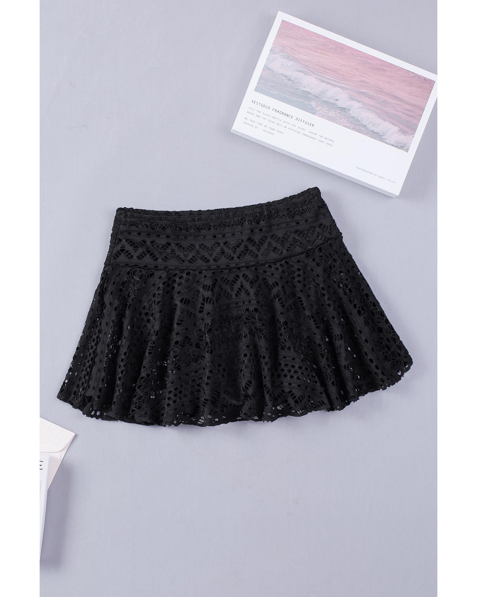 Black Crochet Lace Skirted Bikini Bottom - L