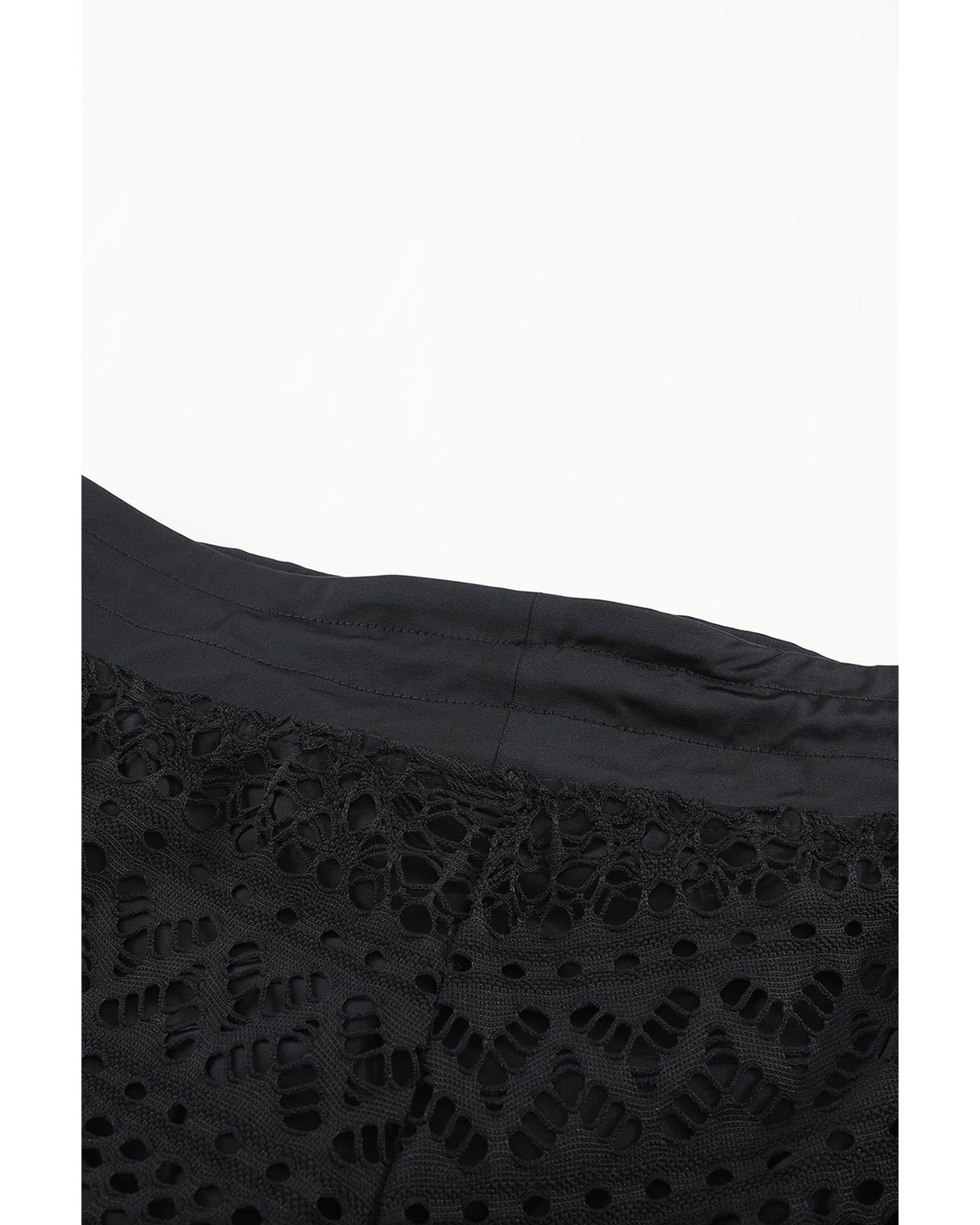 Black Lace Shorts Attached Swim Bottom - L