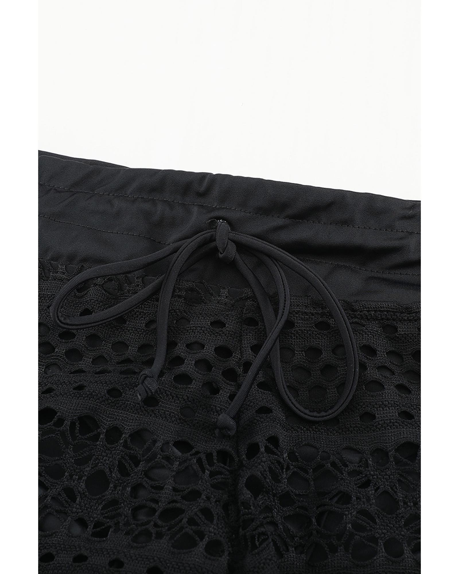 Black Lace Shorts Attached Swim Bottom - M