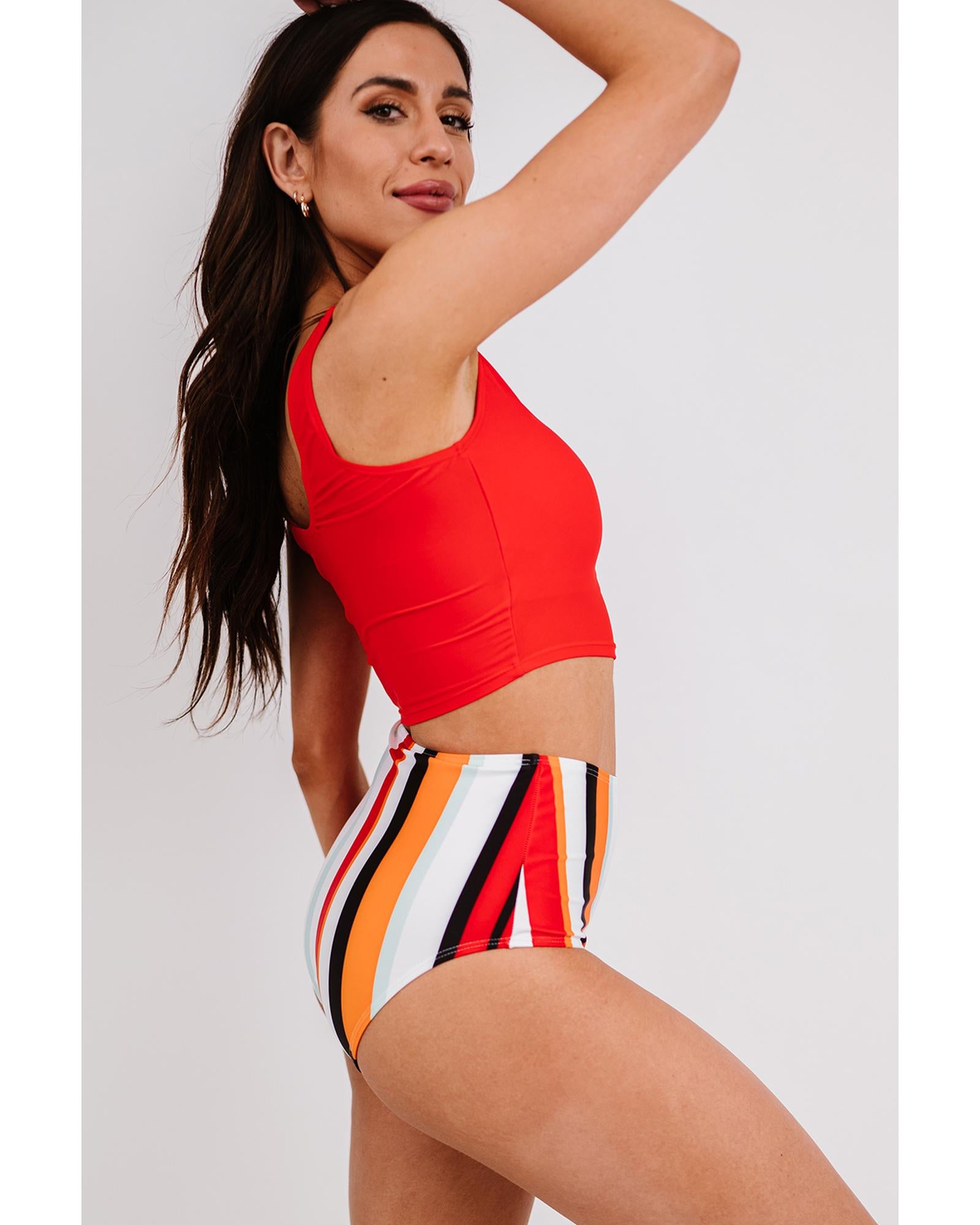Square Neck Sleeveless Fashion Print Tankini Set - M