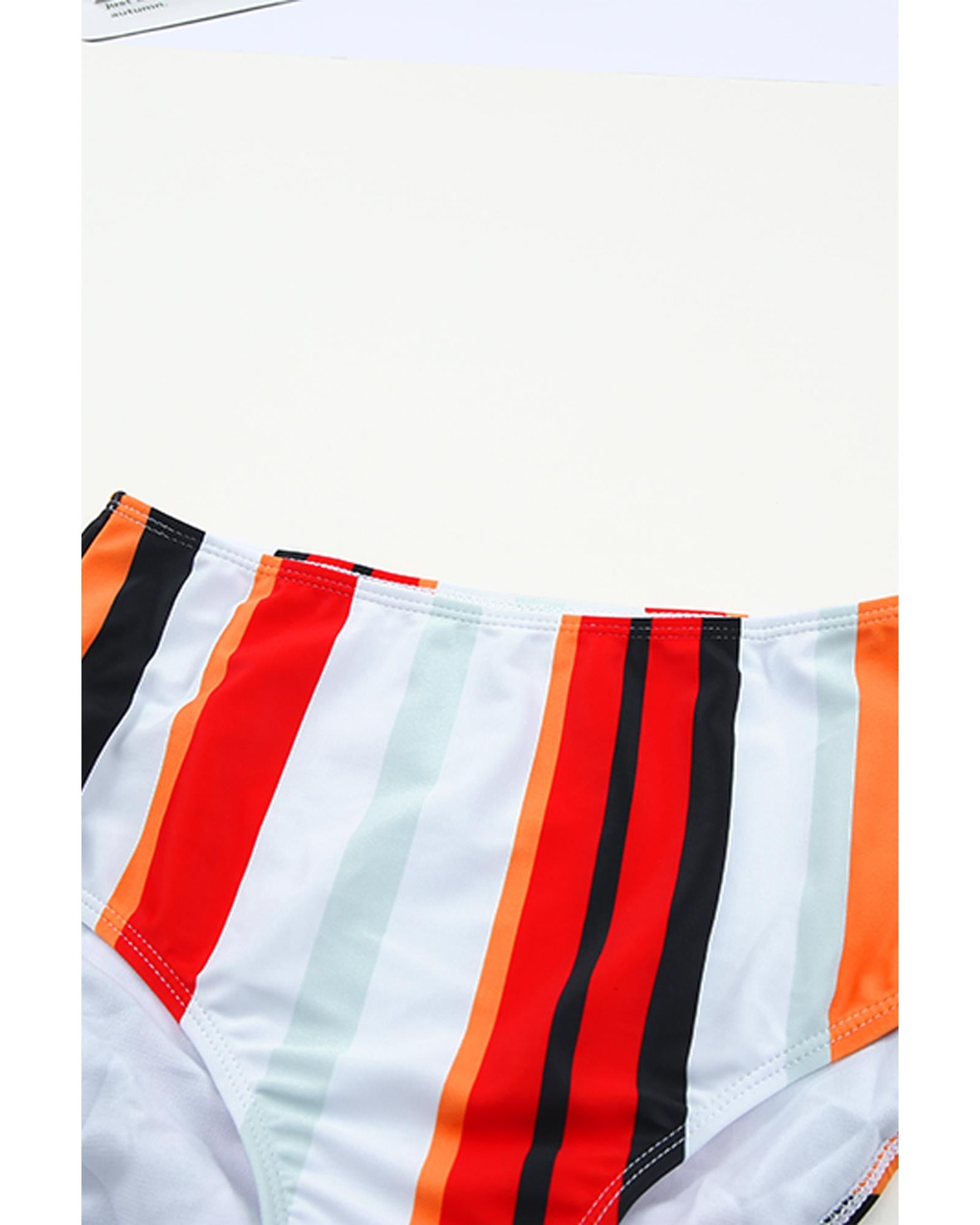 Square Neck Sleeveless Fashion Print Tankini Set - S