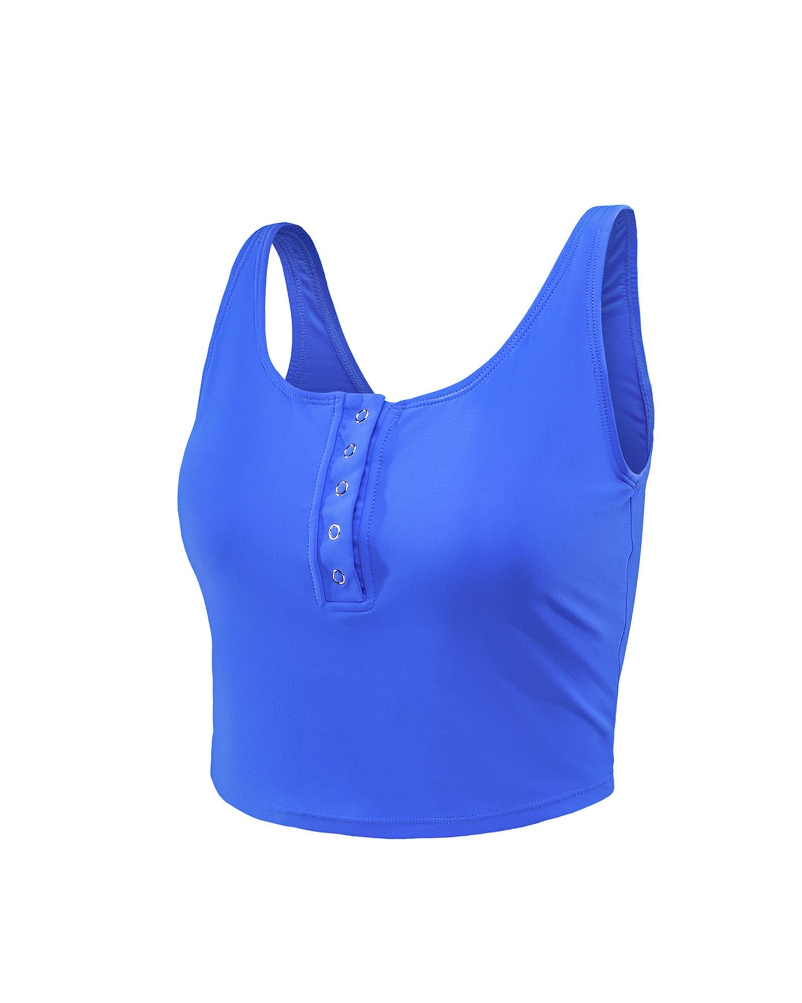 Blue Square Neck Sleeveless Fashion Print Tankini Set - M