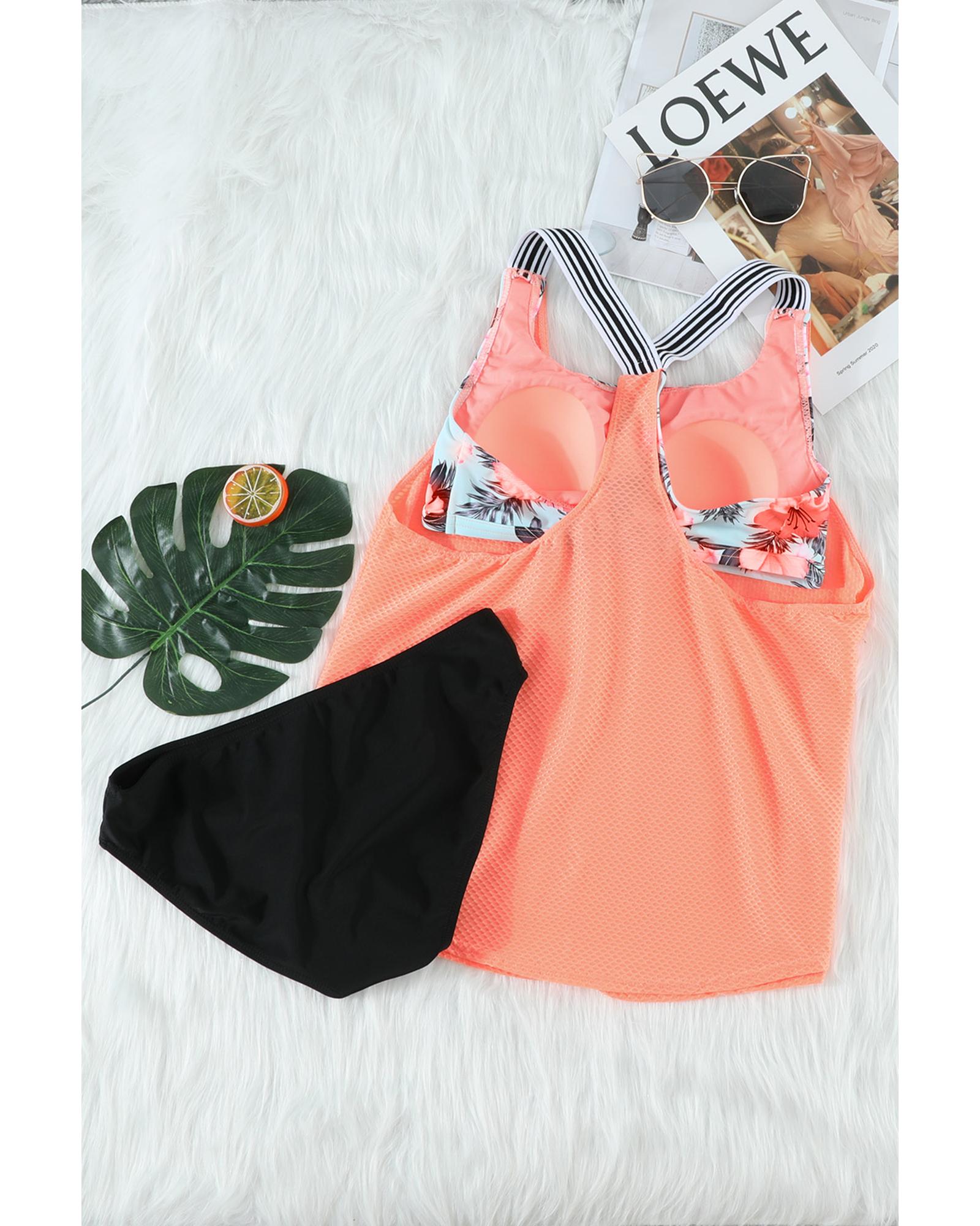 Azura Exchange Orange Printed Splicing Racerback Tankini - 2XL