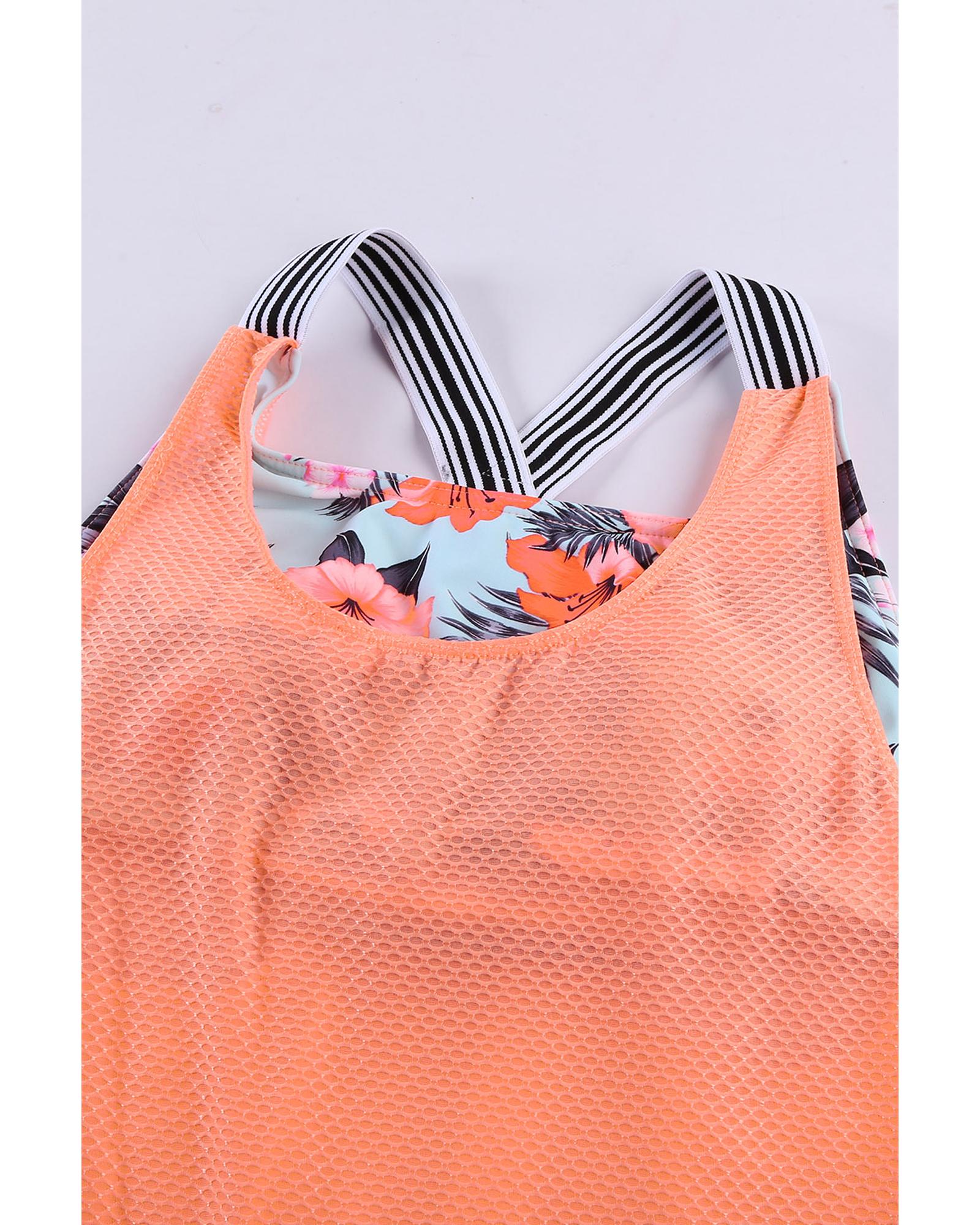 Azura Exchange Orange Printed Splicing Racerback Tankini - 2XL