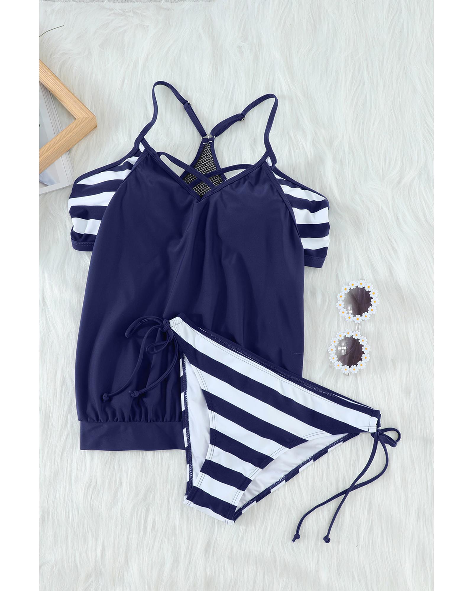 Blue Tankini with Stripes Patchwork - S