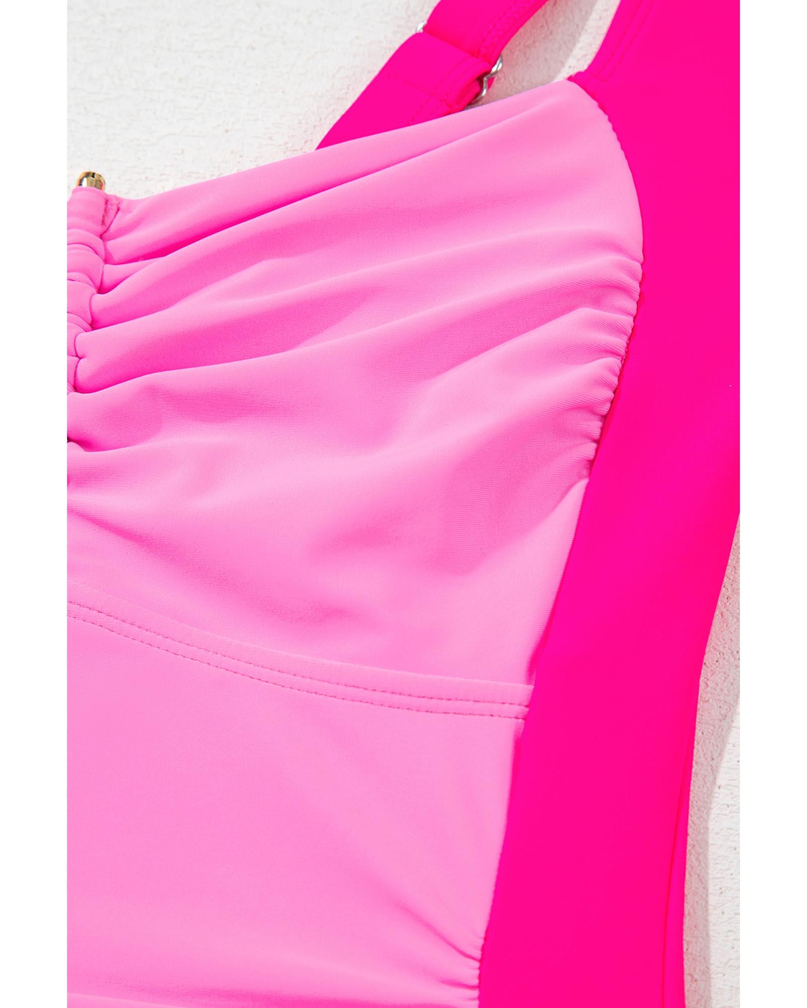 Bonbon Ruched Tummy Control Tankini 2pcs Swimsuit - M