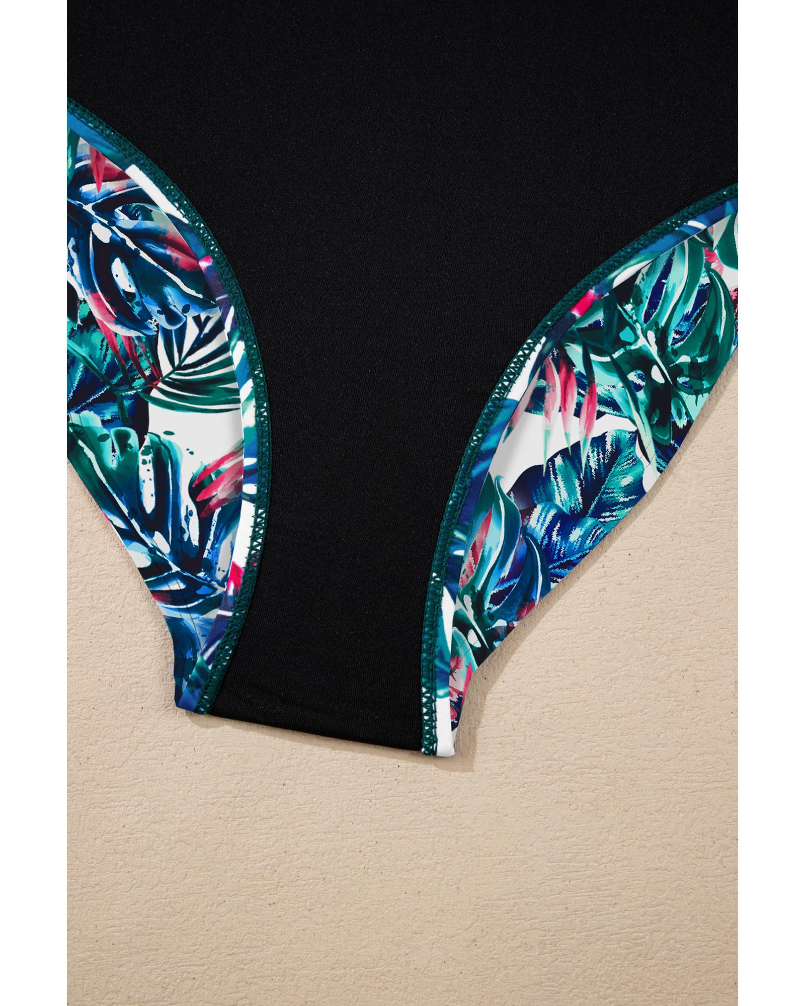 Sea Green Drawstring Tummy Control Mix-and-match 2pcs Tankini Swimsuit - L