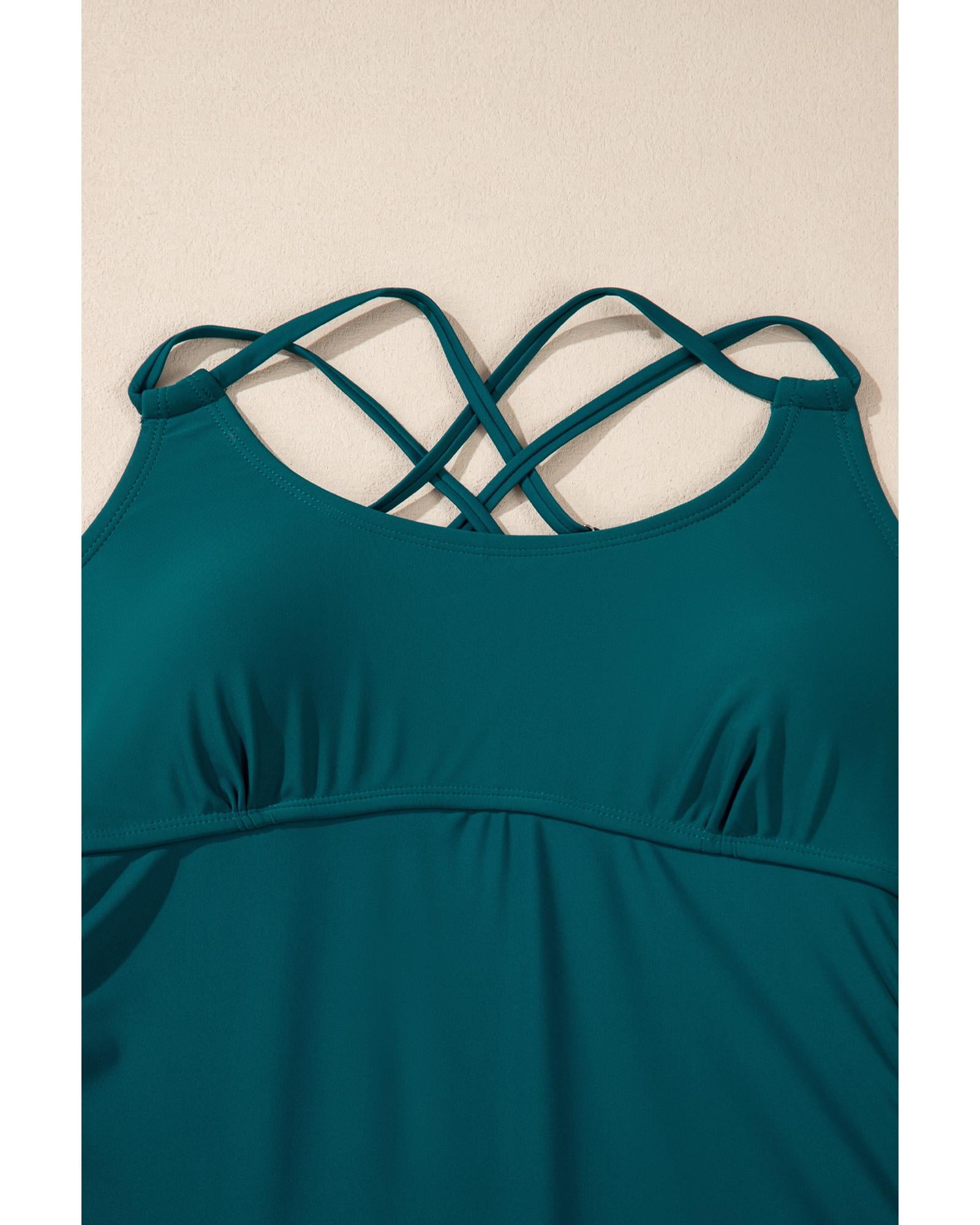 Sea Green Drawstring Tummy Control Mix-and-match 2pcs Tankini Swimsuit - L