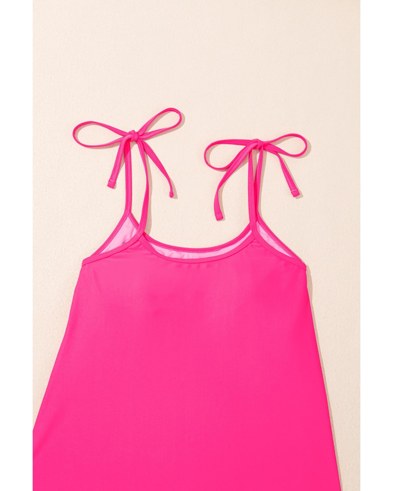 Rose Red Tie Shoulder Floral Print Cute Tankini Set - XL