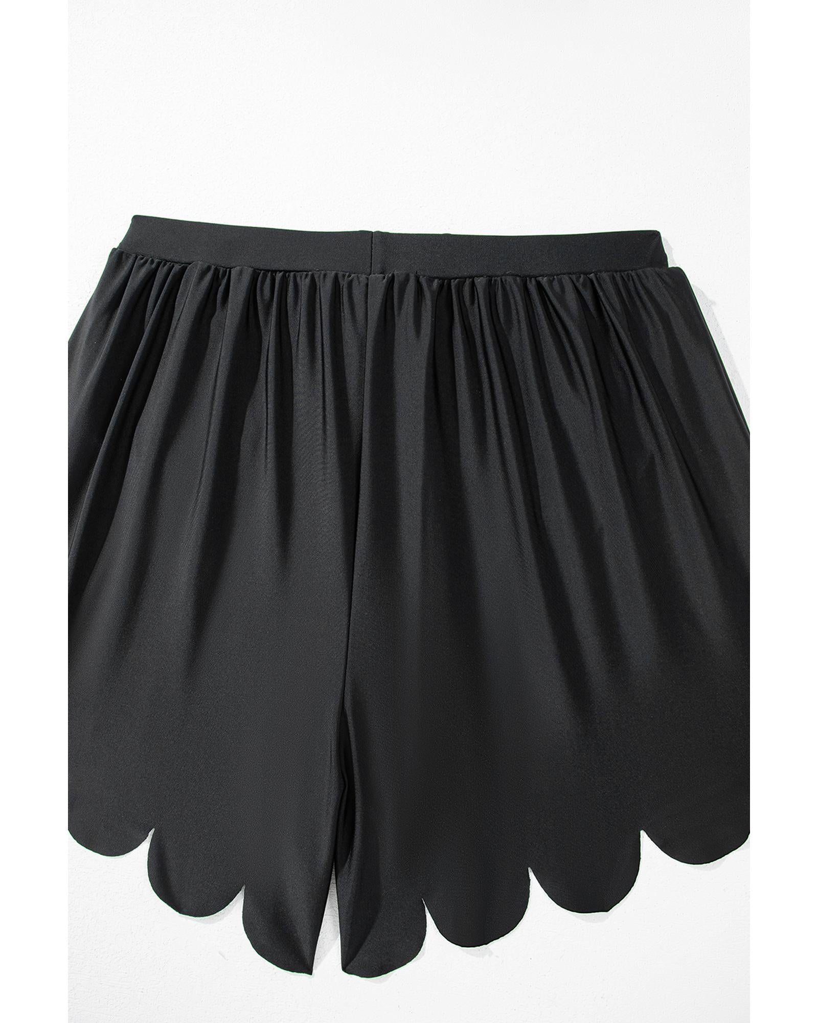 Black Scalloped Trim Beach Shorts - S