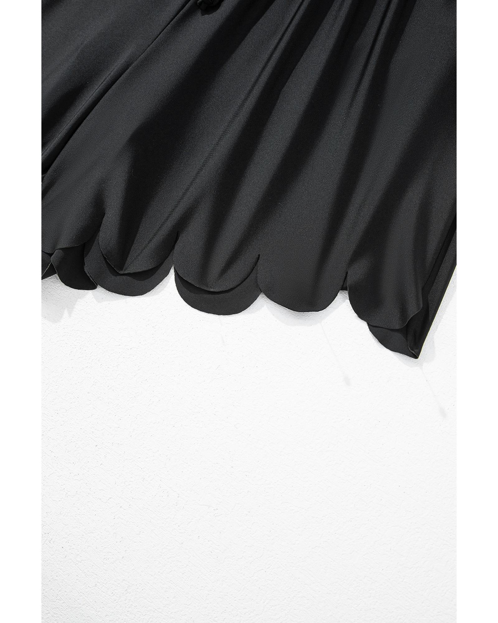 Black Scalloped Trim Beach Shorts - S