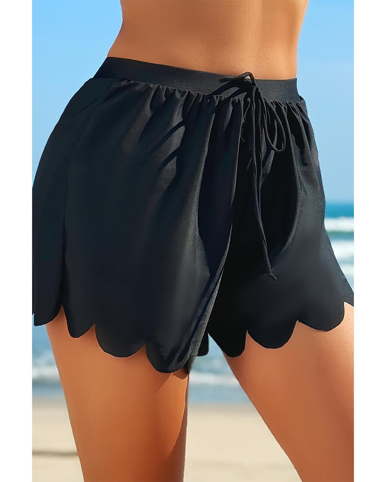 Black Scalloped Trim Beach Shorts - XL