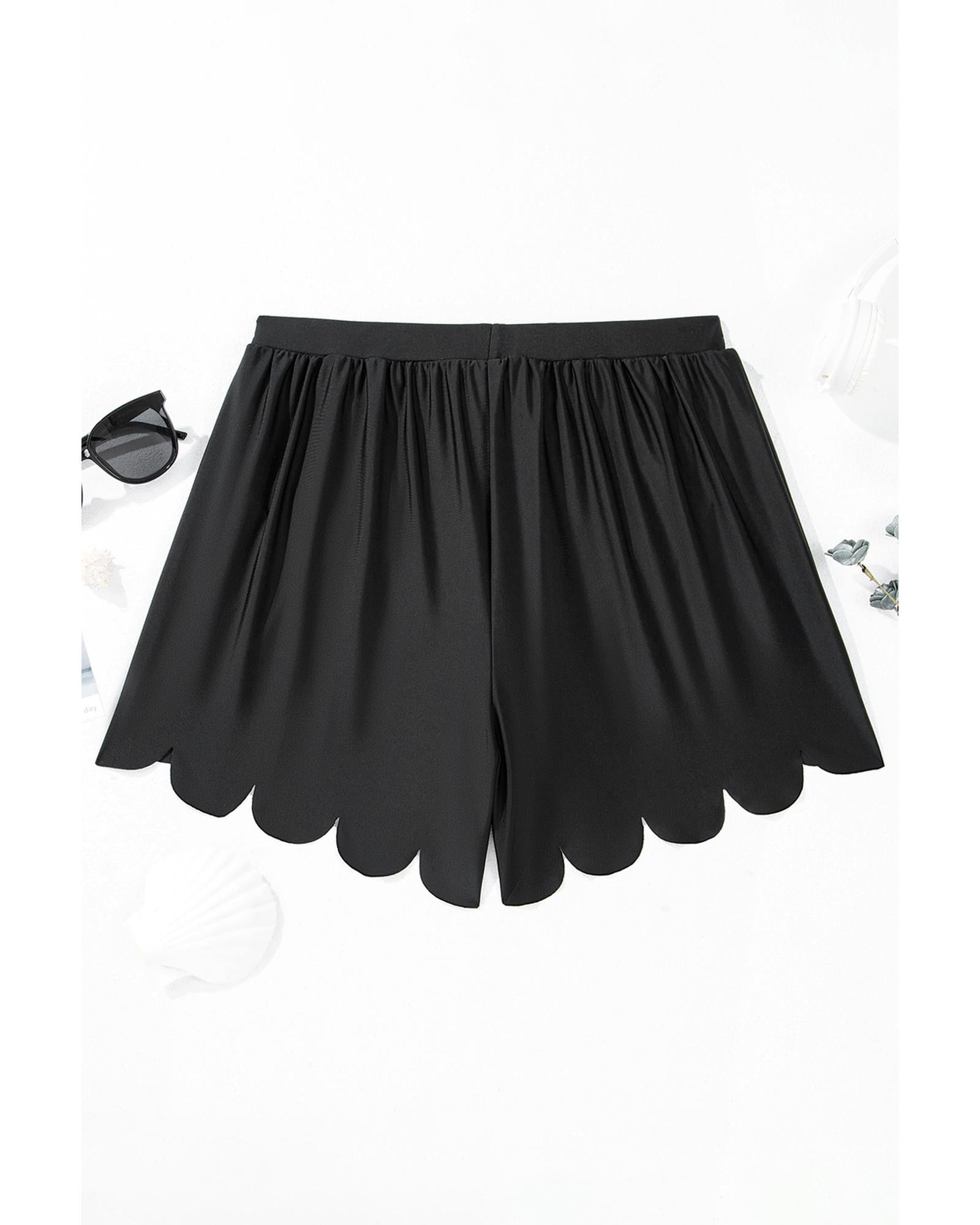 Black Scalloped Trim Beach Shorts - XL