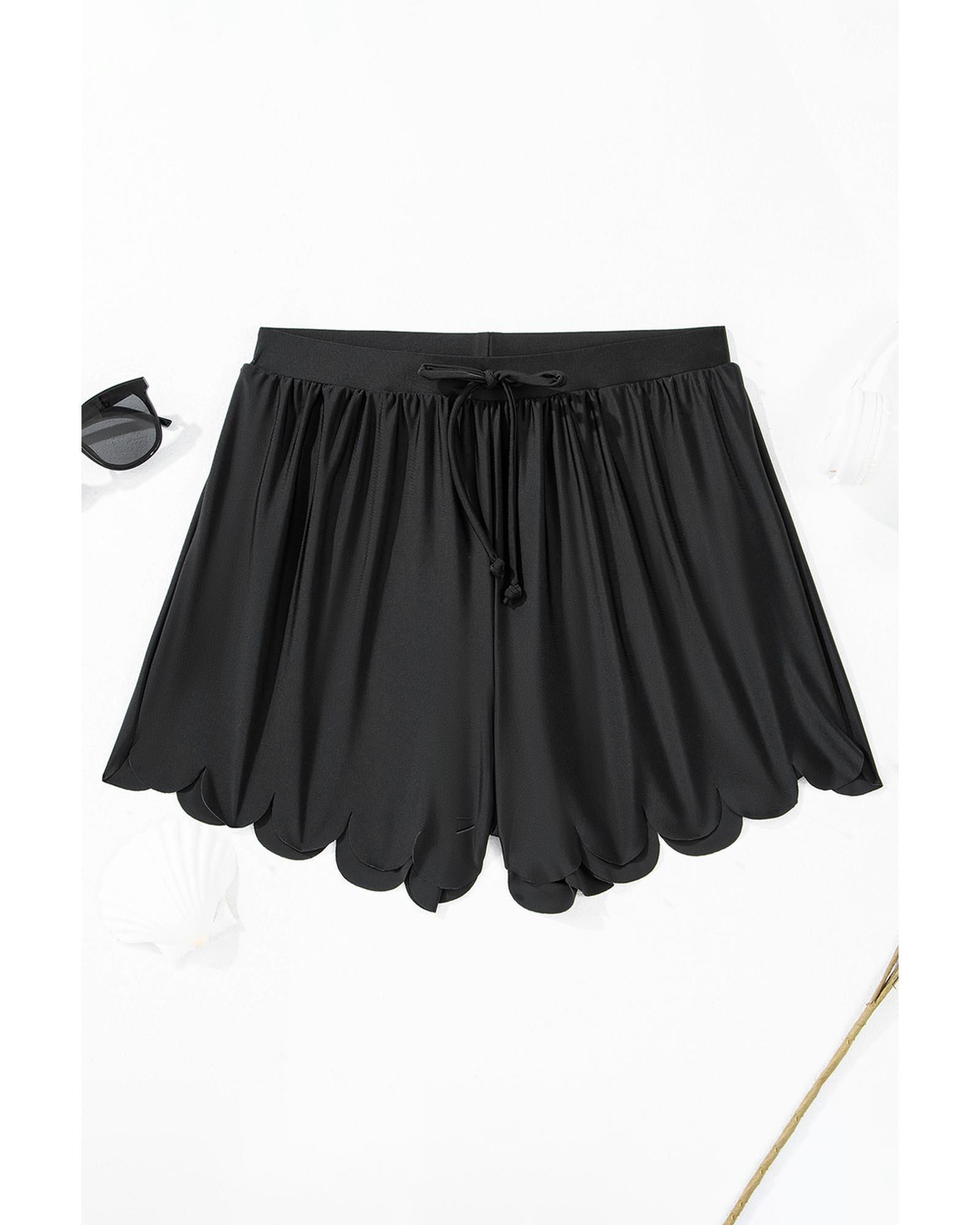 Black Scalloped Trim Beach Shorts - XL