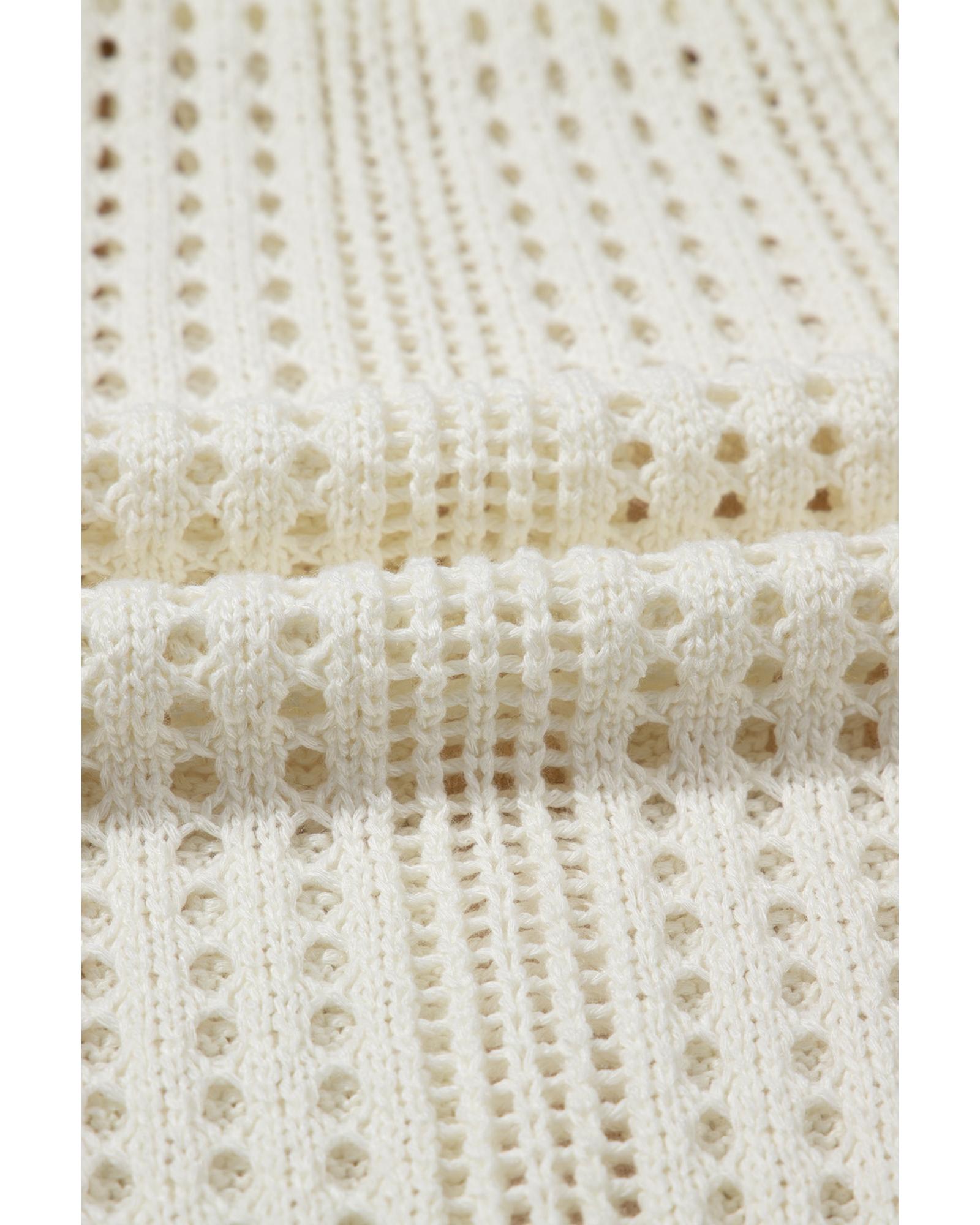 Beige Open Knit Drawstring Waist Beach Dress - L