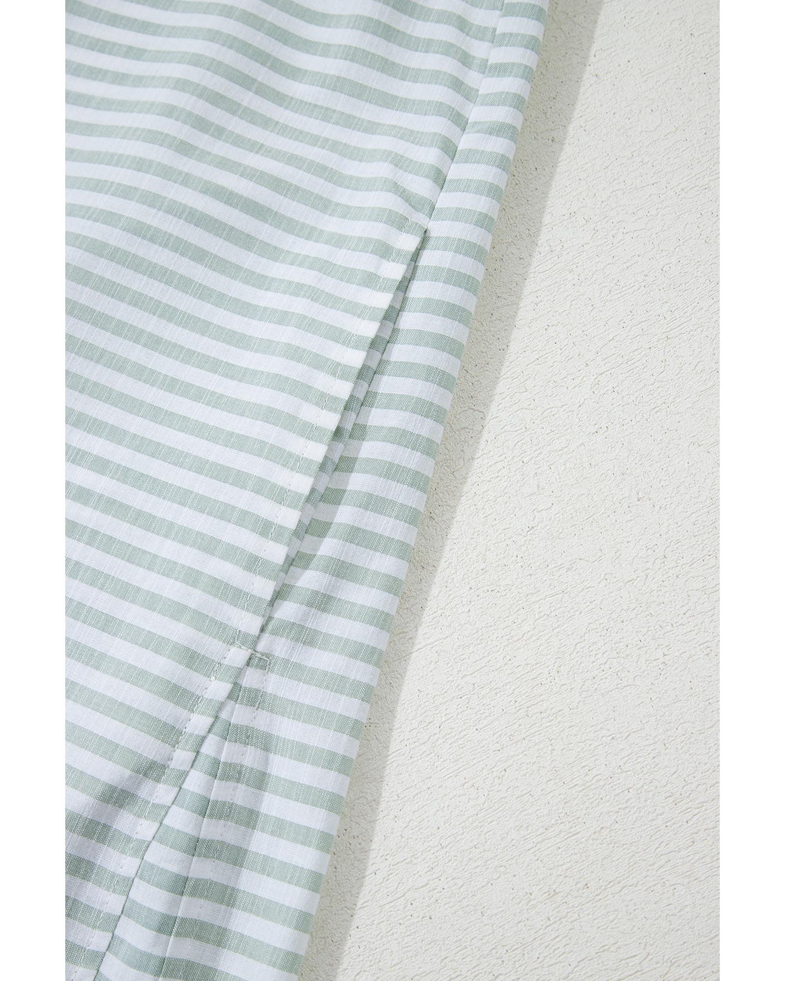 White Stripe Collared V Neck Chest Pocket Long Sleeve Beach Cover up - XL