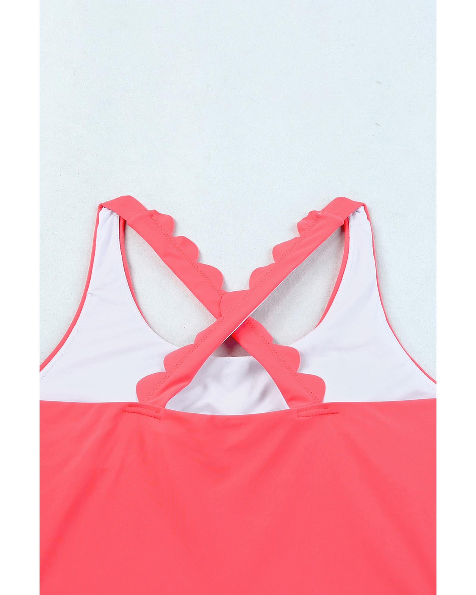 Azura Exchange Pink Scalloped Criss Cross High Waist Bikini - S