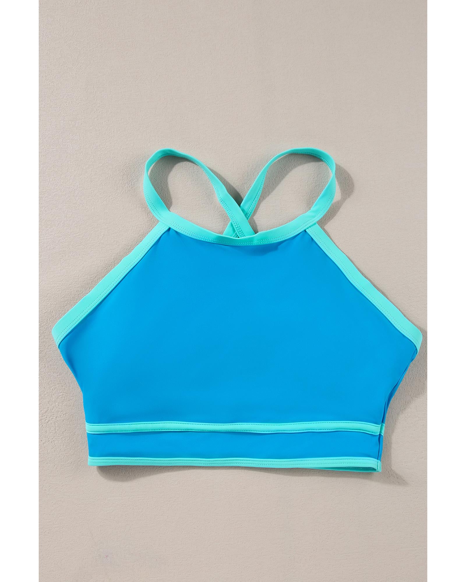 Blue Contrast Trim Crisscross Back High Waisted Bikini - M