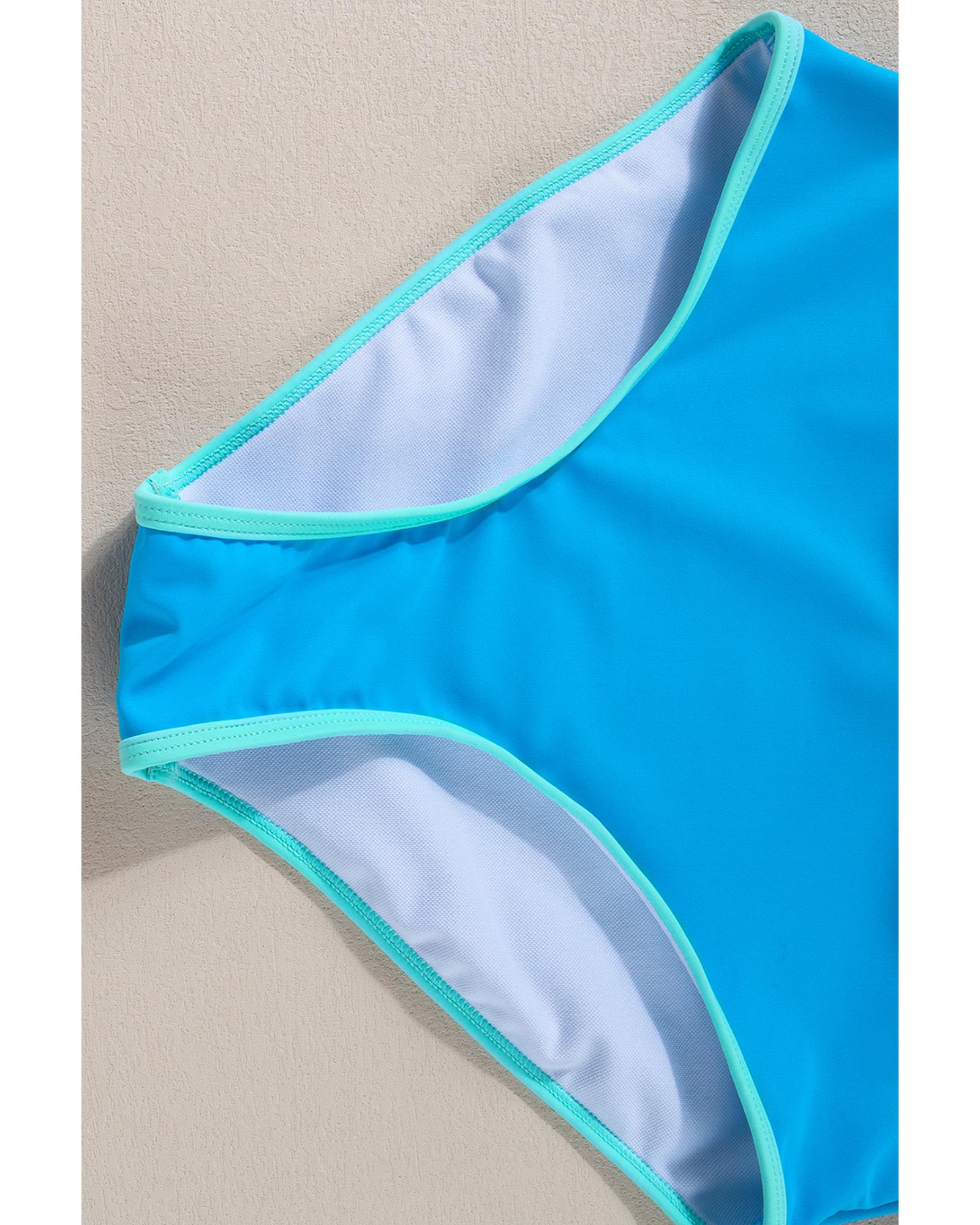Blue Contrast Trim Crisscross Back High Waisted Bikini - M