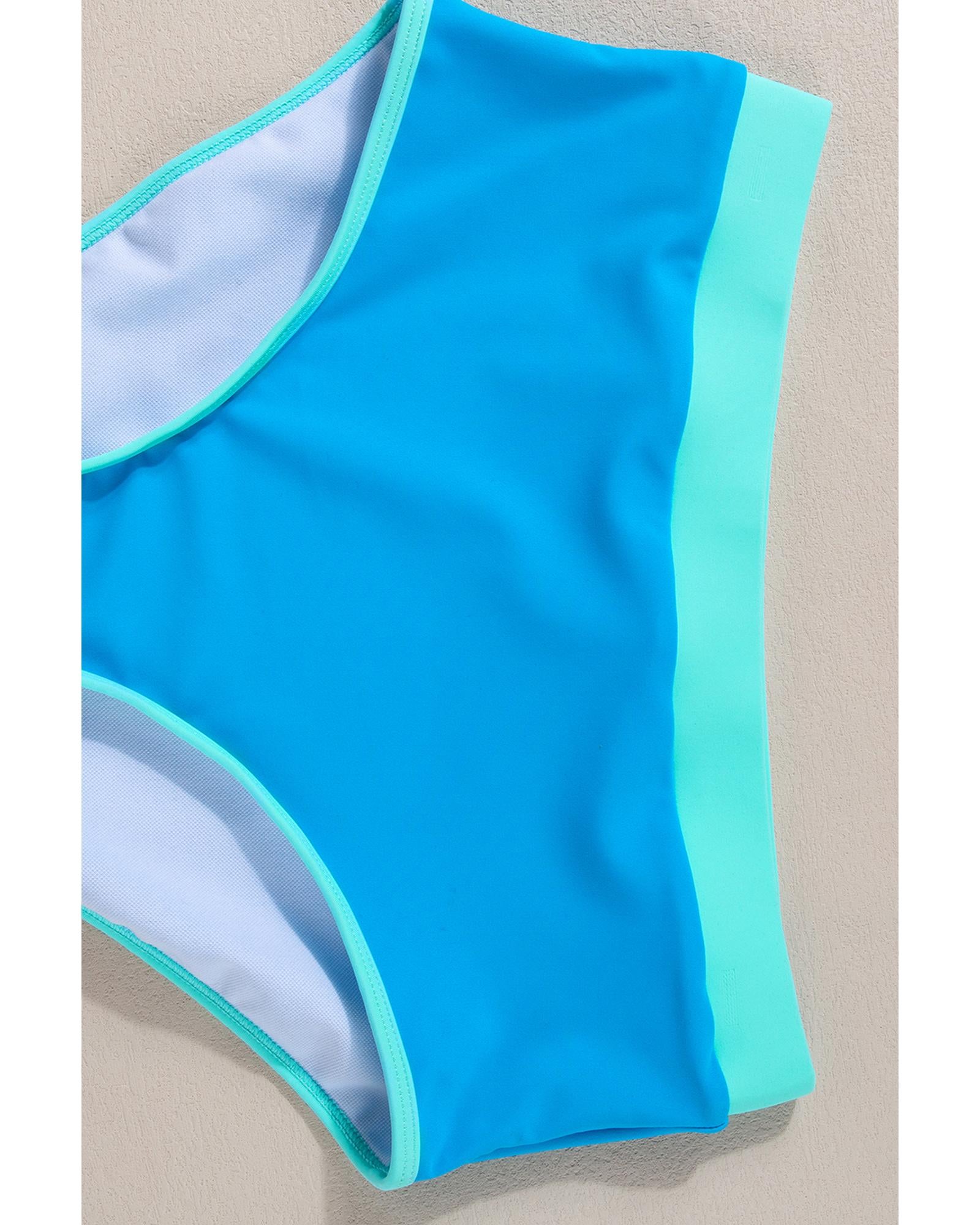 Blue Contrast Trim Crisscross Back High Waisted Bikini - M