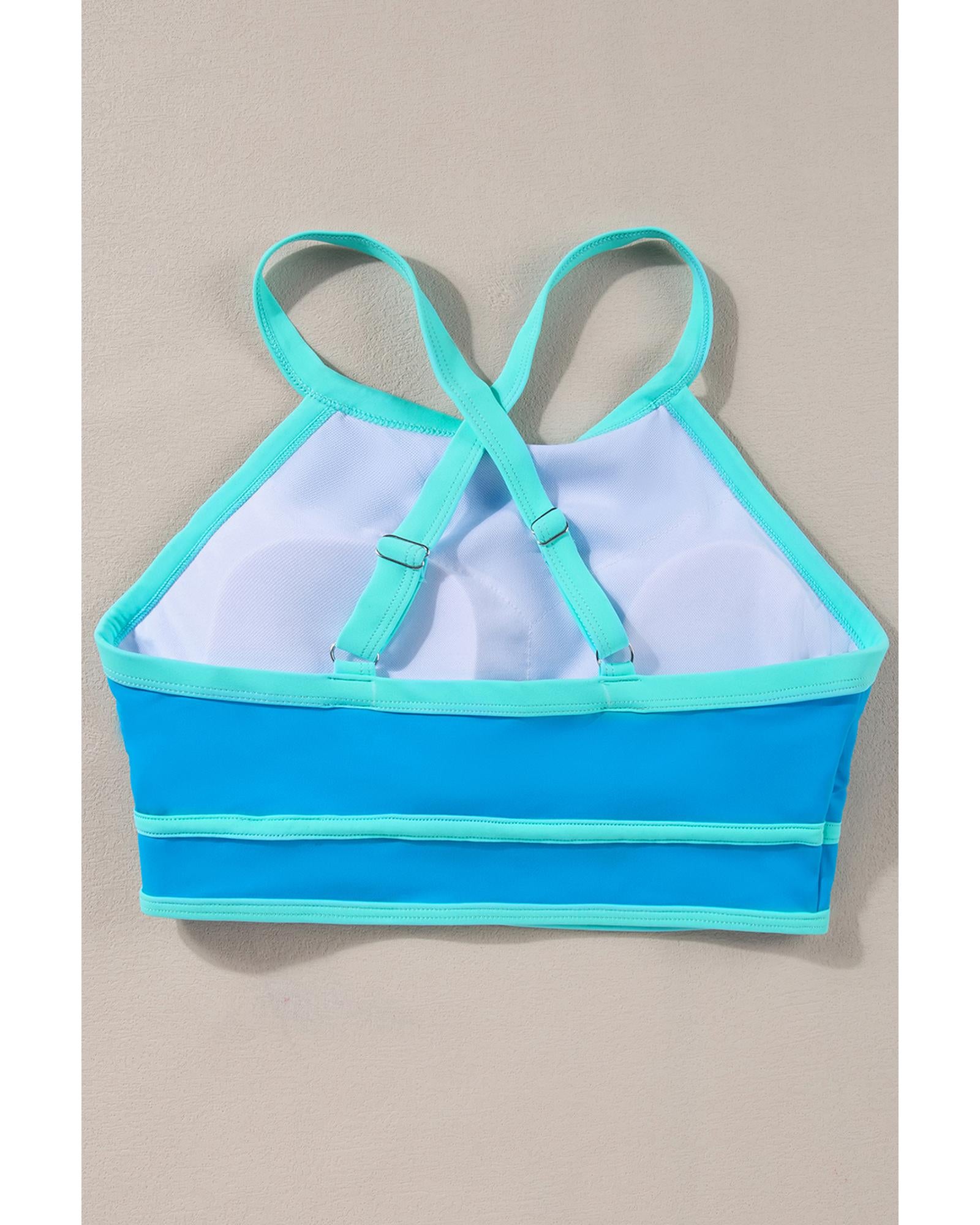 Blue Contrast Trim Crisscross Back High Waisted Bikini - M