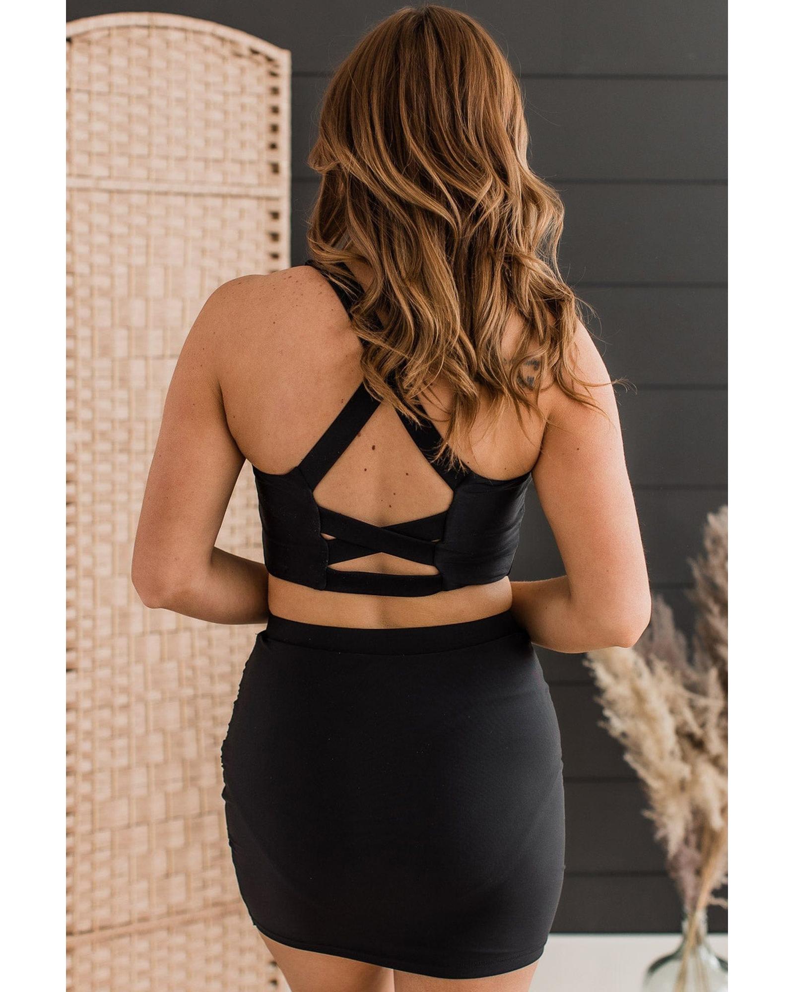 Black Crossover Bikini Tank and Skort Swimwear - S