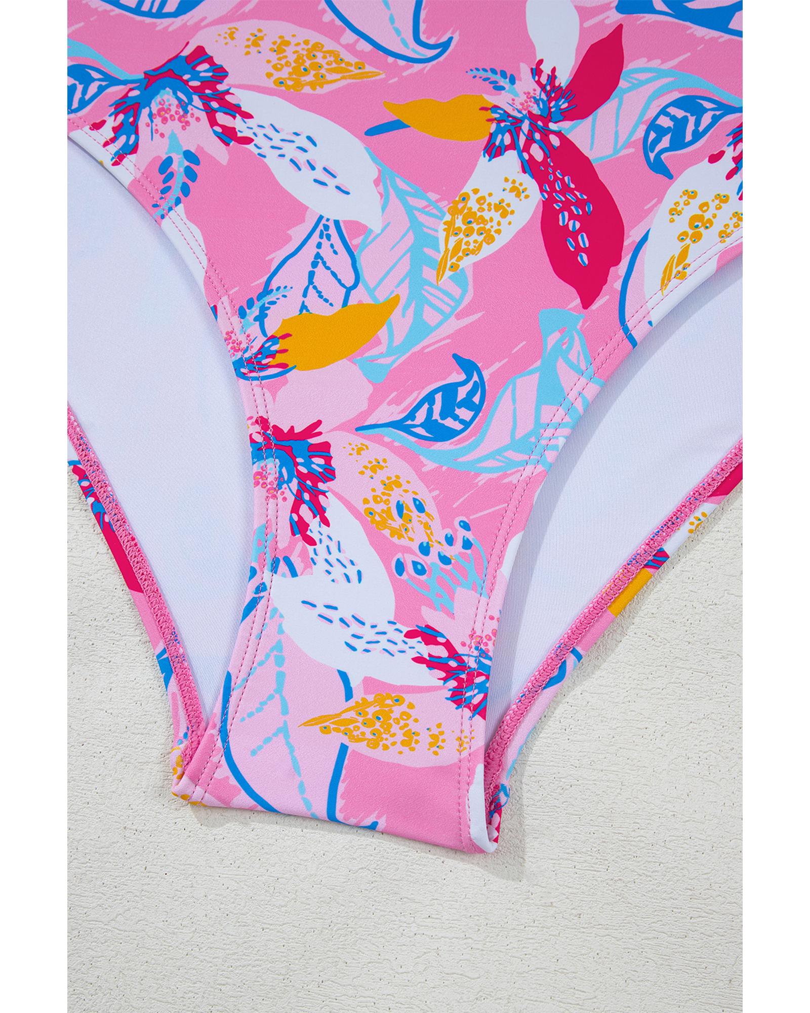 Pink Floral Printed Halter Neck High Waist Bikini - M