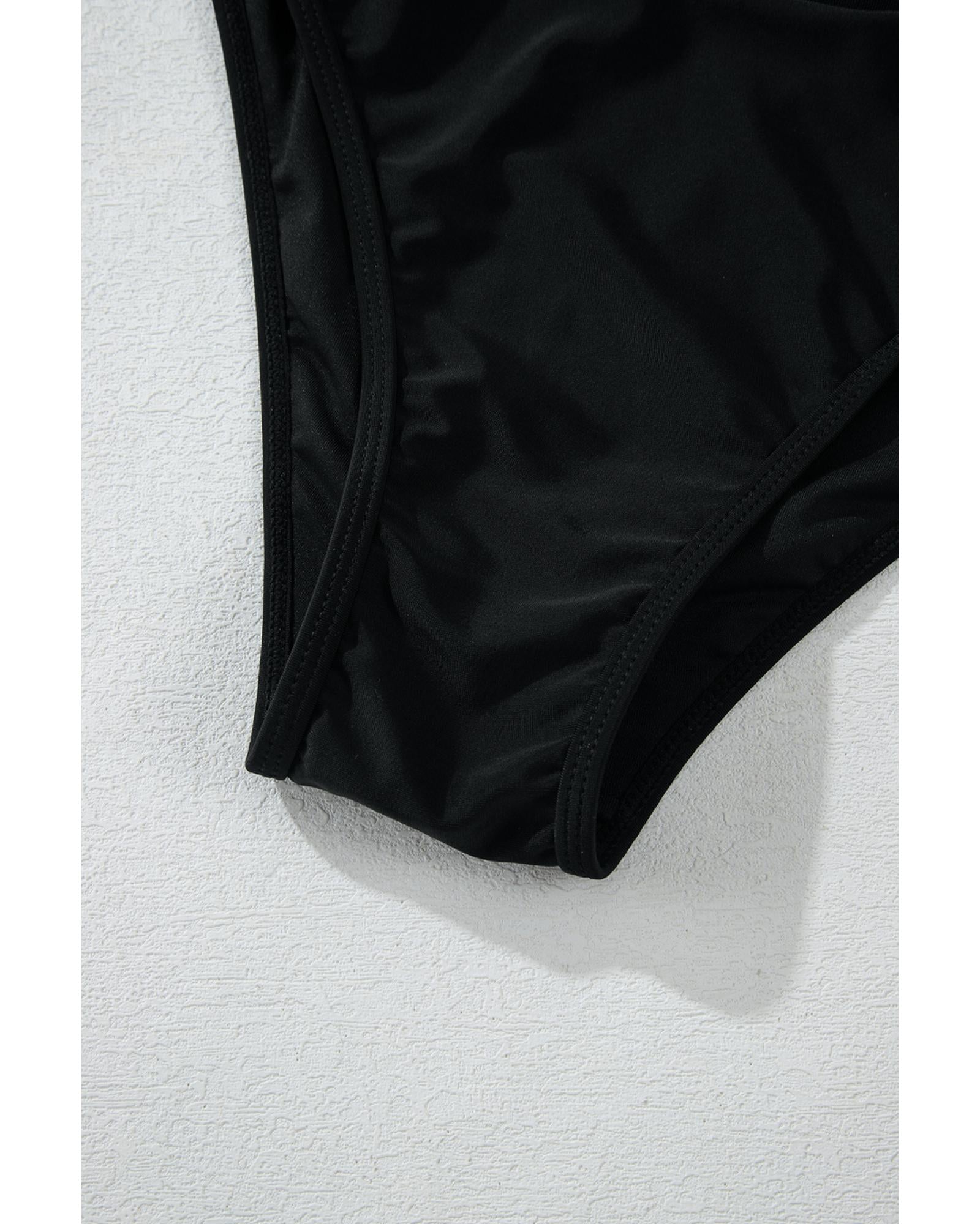 Black Sheer Mesh Edged Halter V Neck Push Up Bikini - M