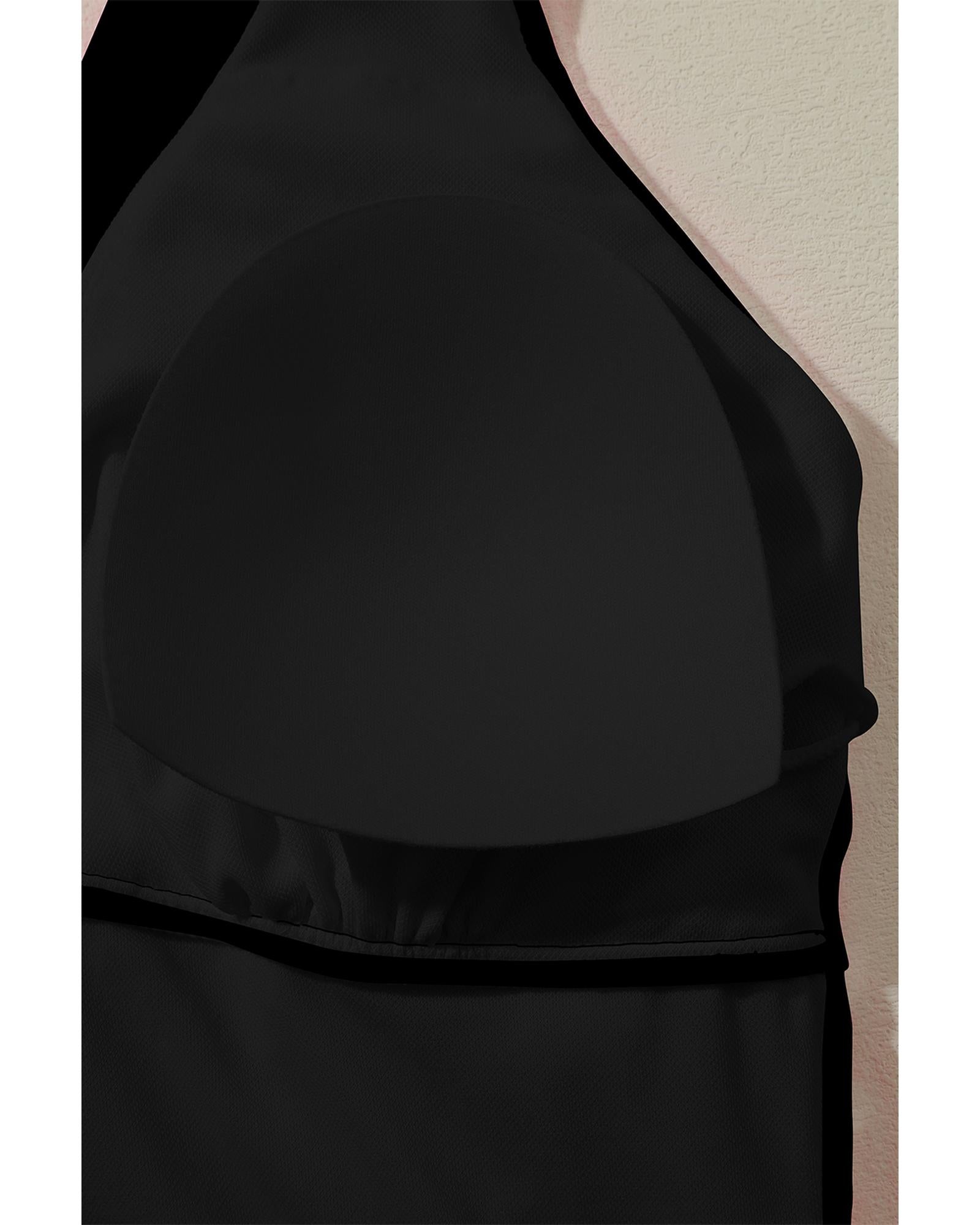 Black Deep V Neck Crossover Backless Ruched High Cut Monokini - S