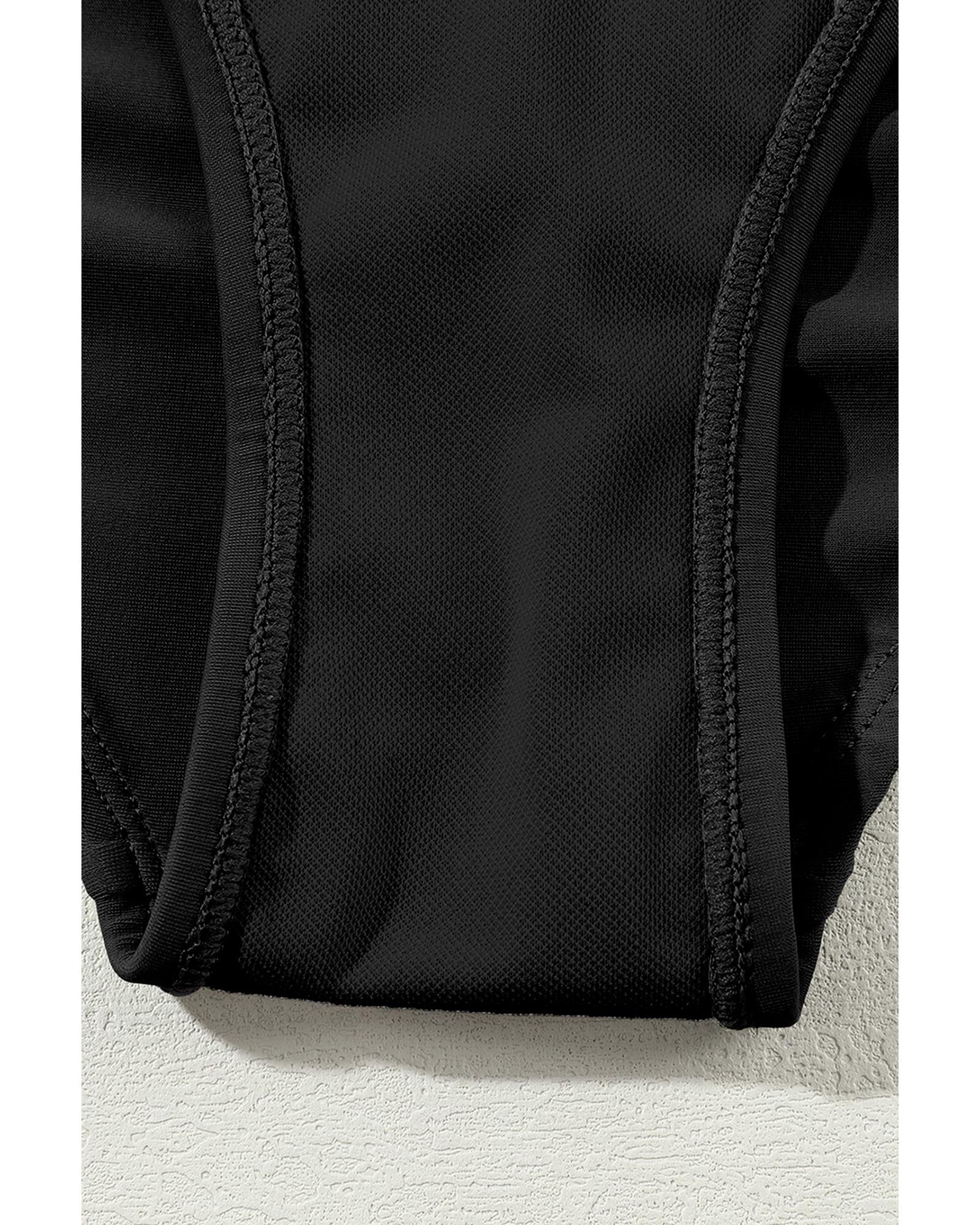 Black Contrast Trim Colorblock U Neck One Piece Swimwear - 2XL
